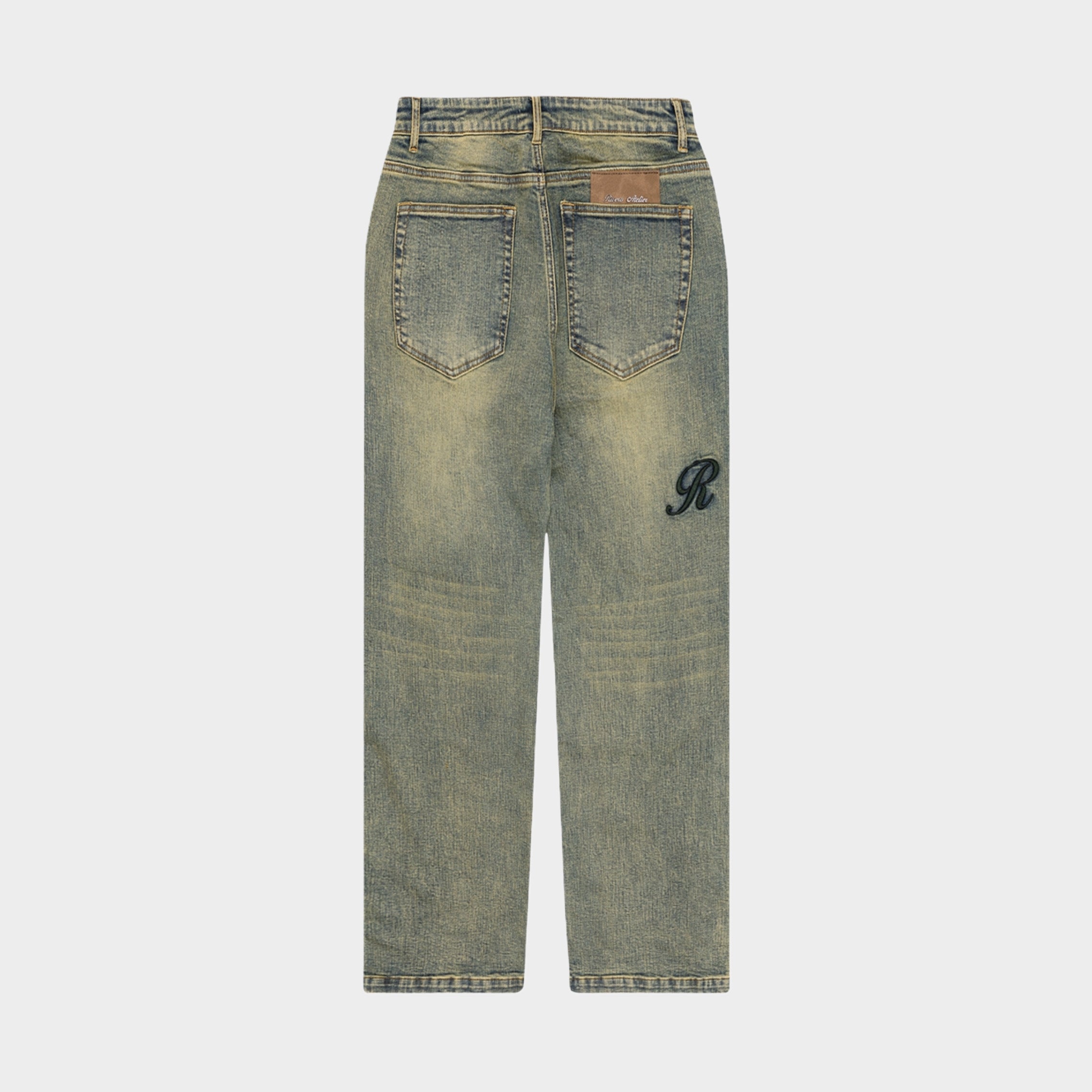 RAISED MONOGRAM BUTTONED DENIM JEANS PRE-ORDER