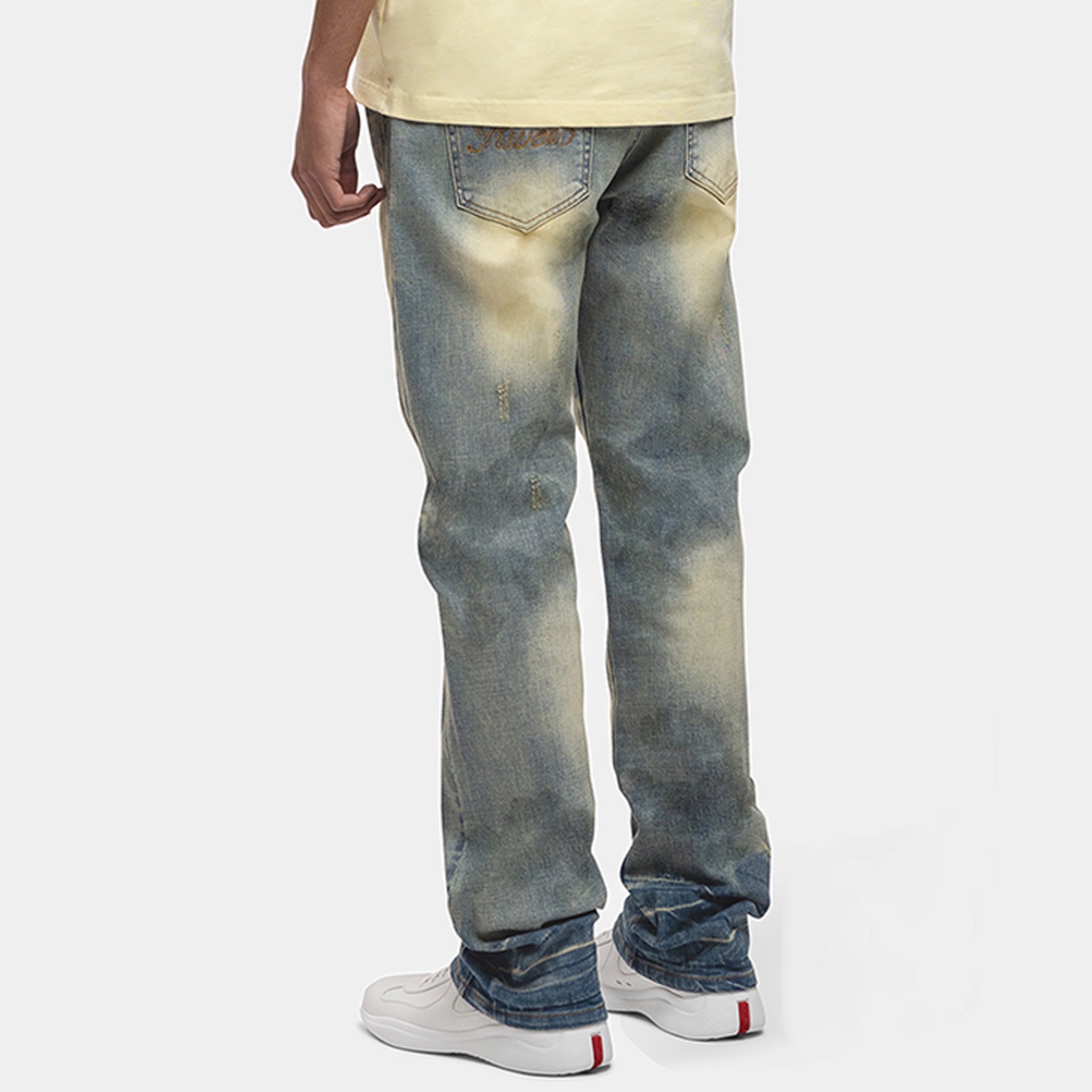 SEGMENTED WASHED DENIM JEANS