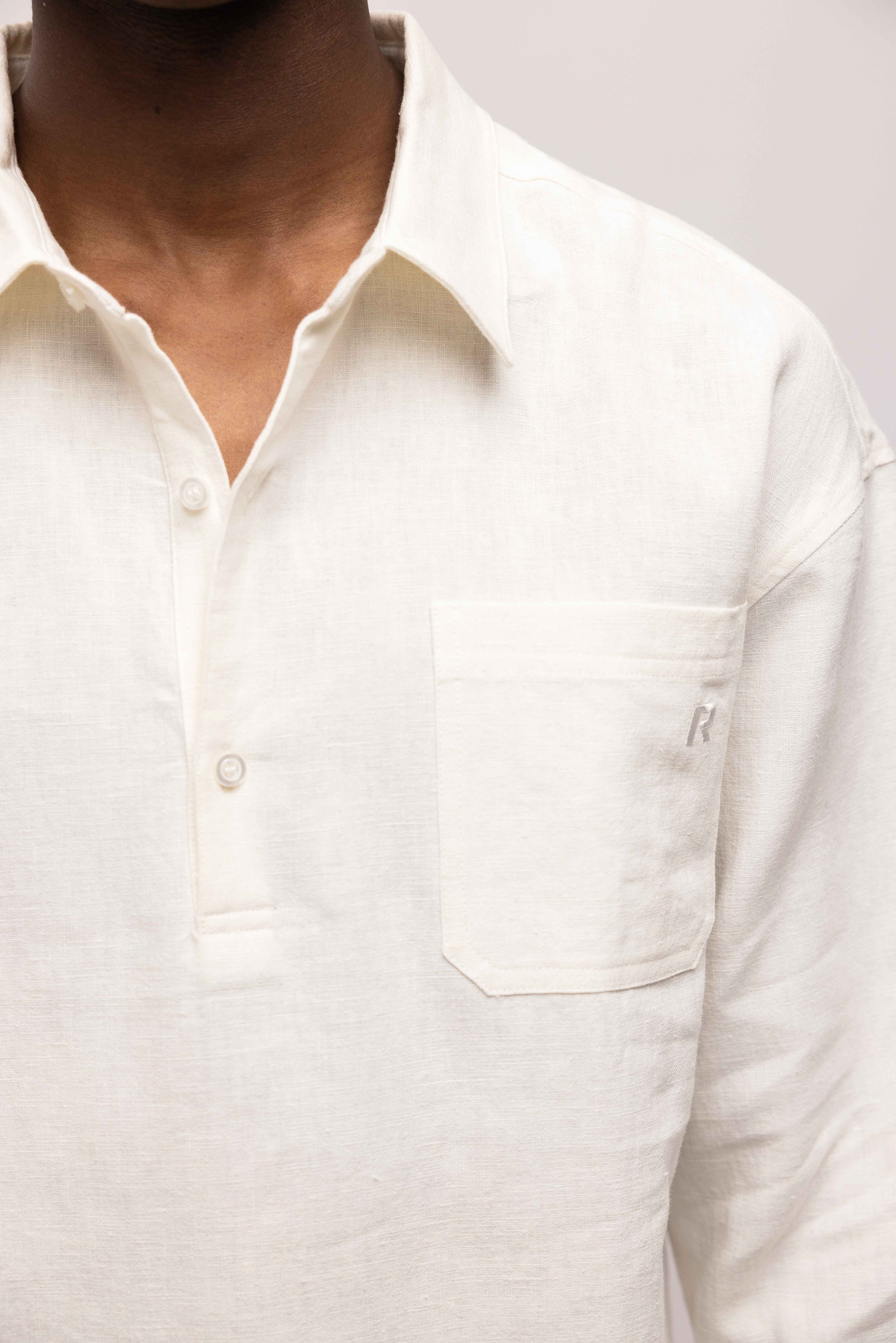 LINEN SHIRT QUARTER BUTTON WHITE