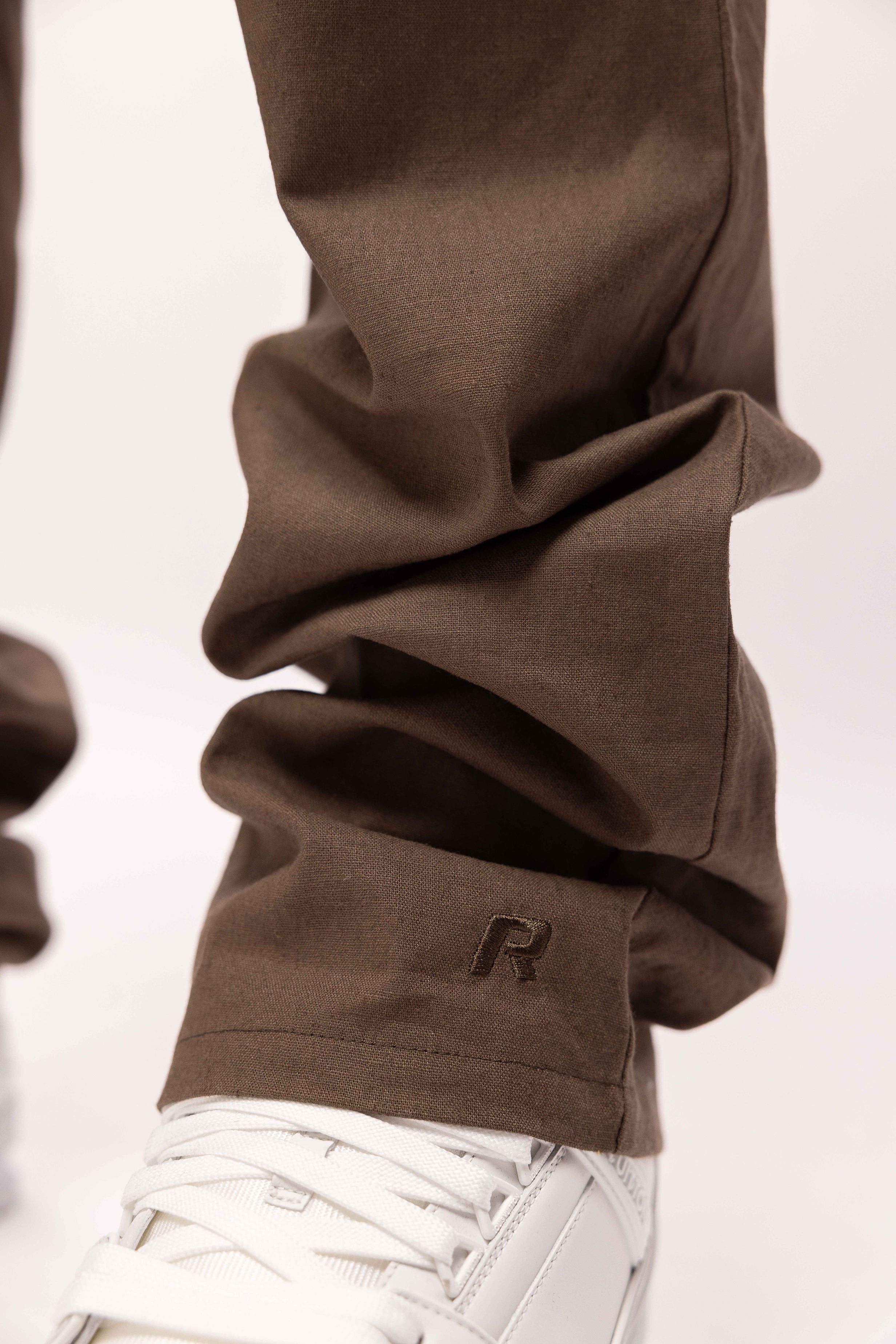 LINEN STRAIGHT LEG PANTS BROWN