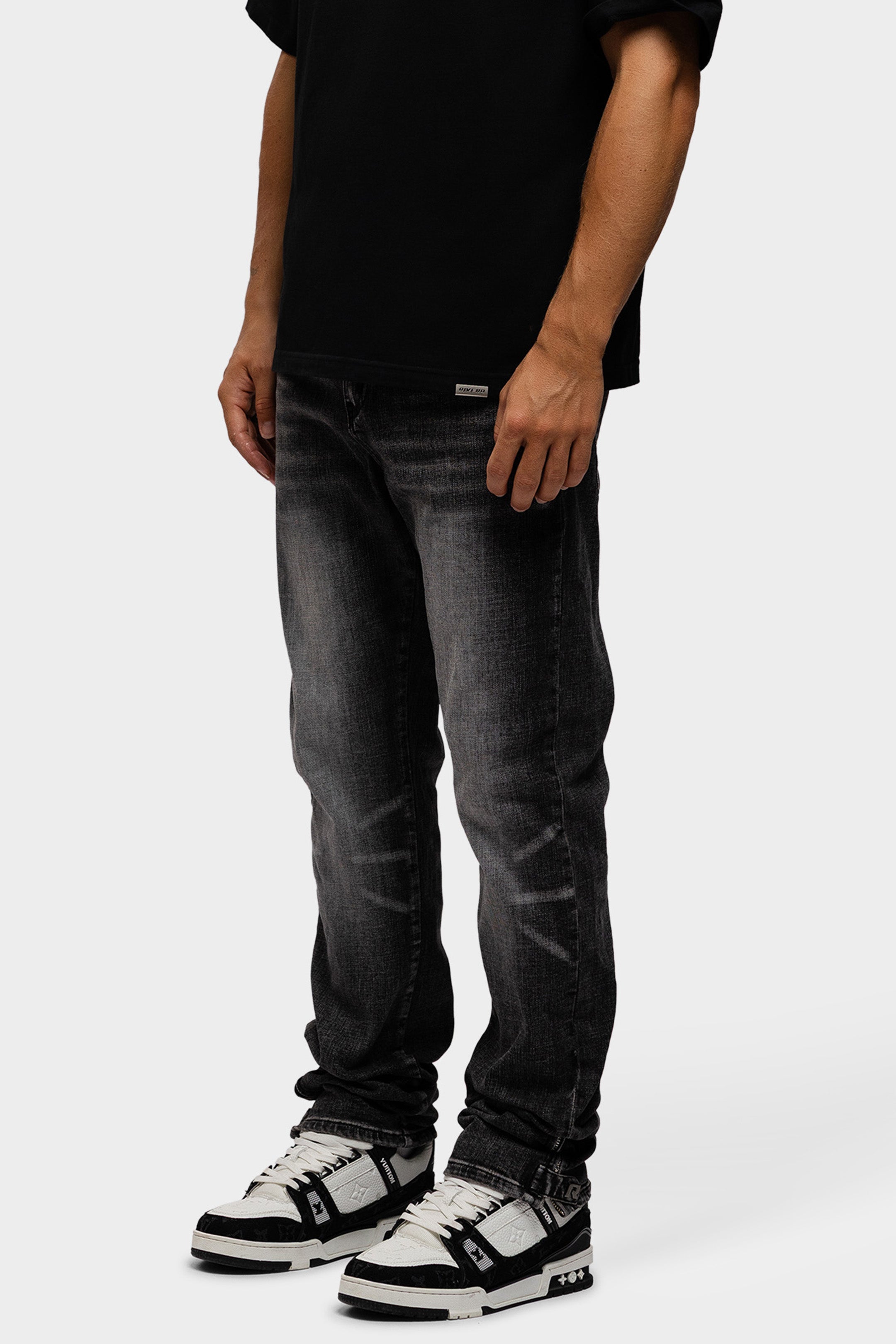SLIM BUTTONED ZIP DENIM WASHED BLACK