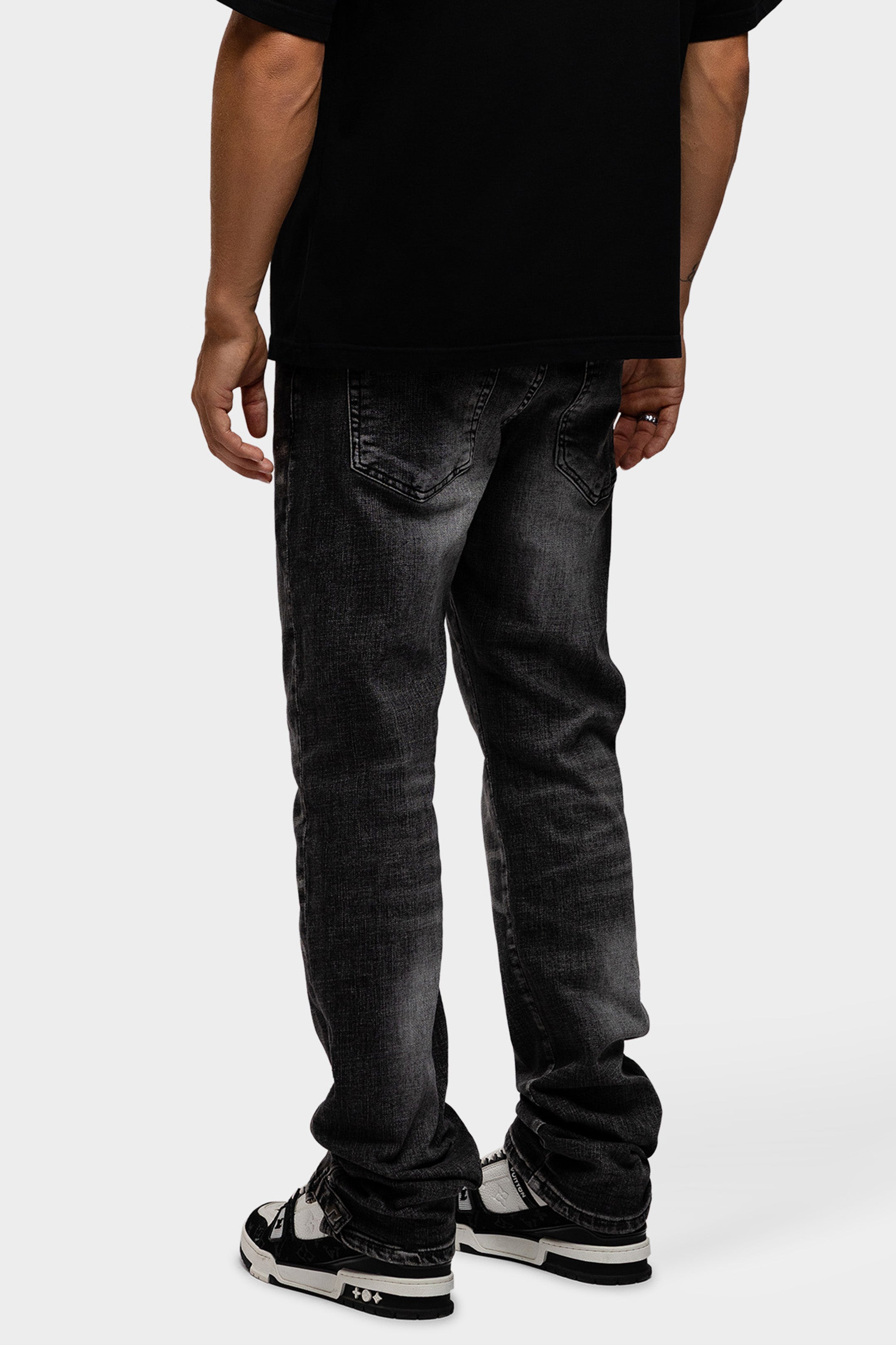 SLIM BUTTONED ZIP DENIM WASHED BLACK