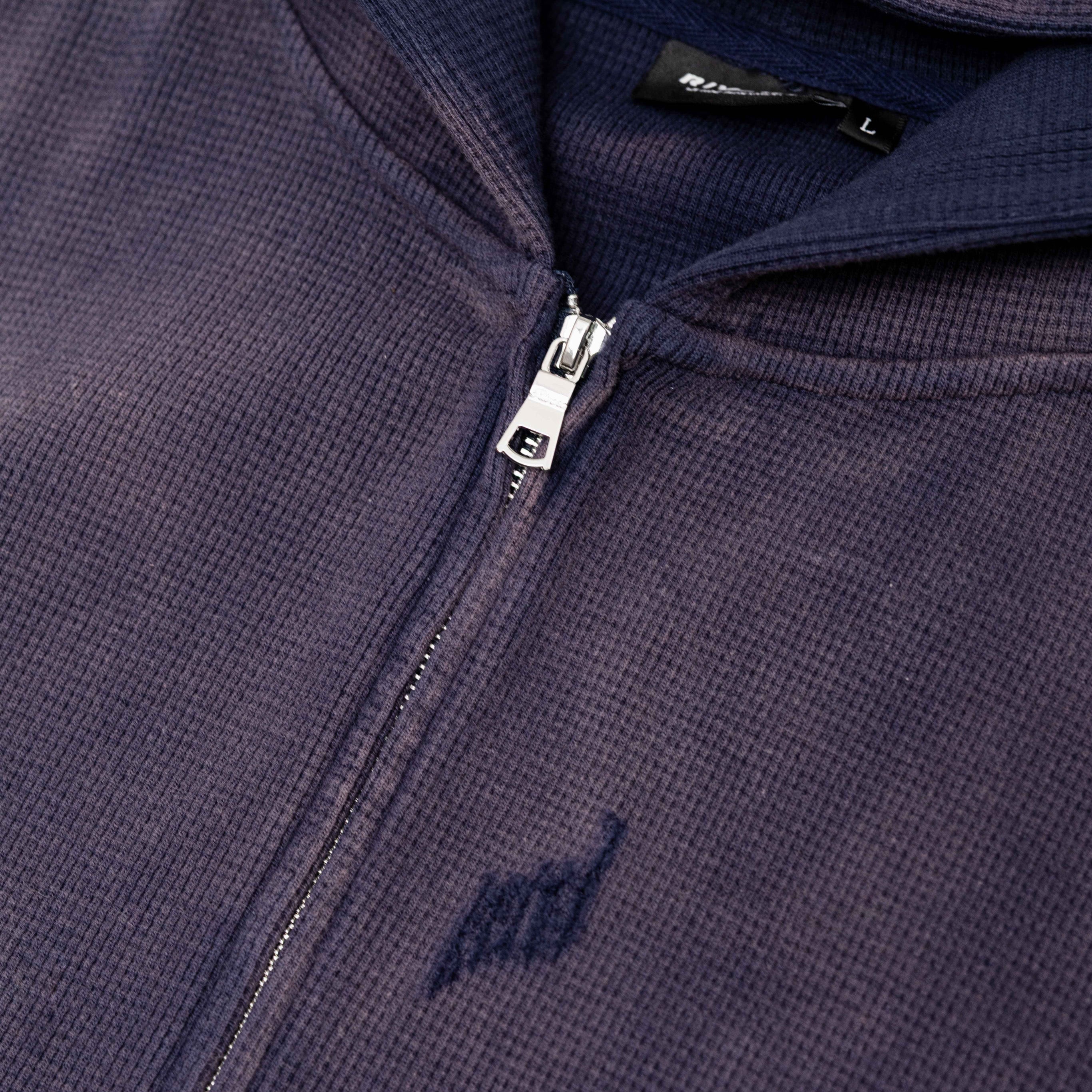 INTL. WASHED WAFFLE ZIP HOODIE NAVY