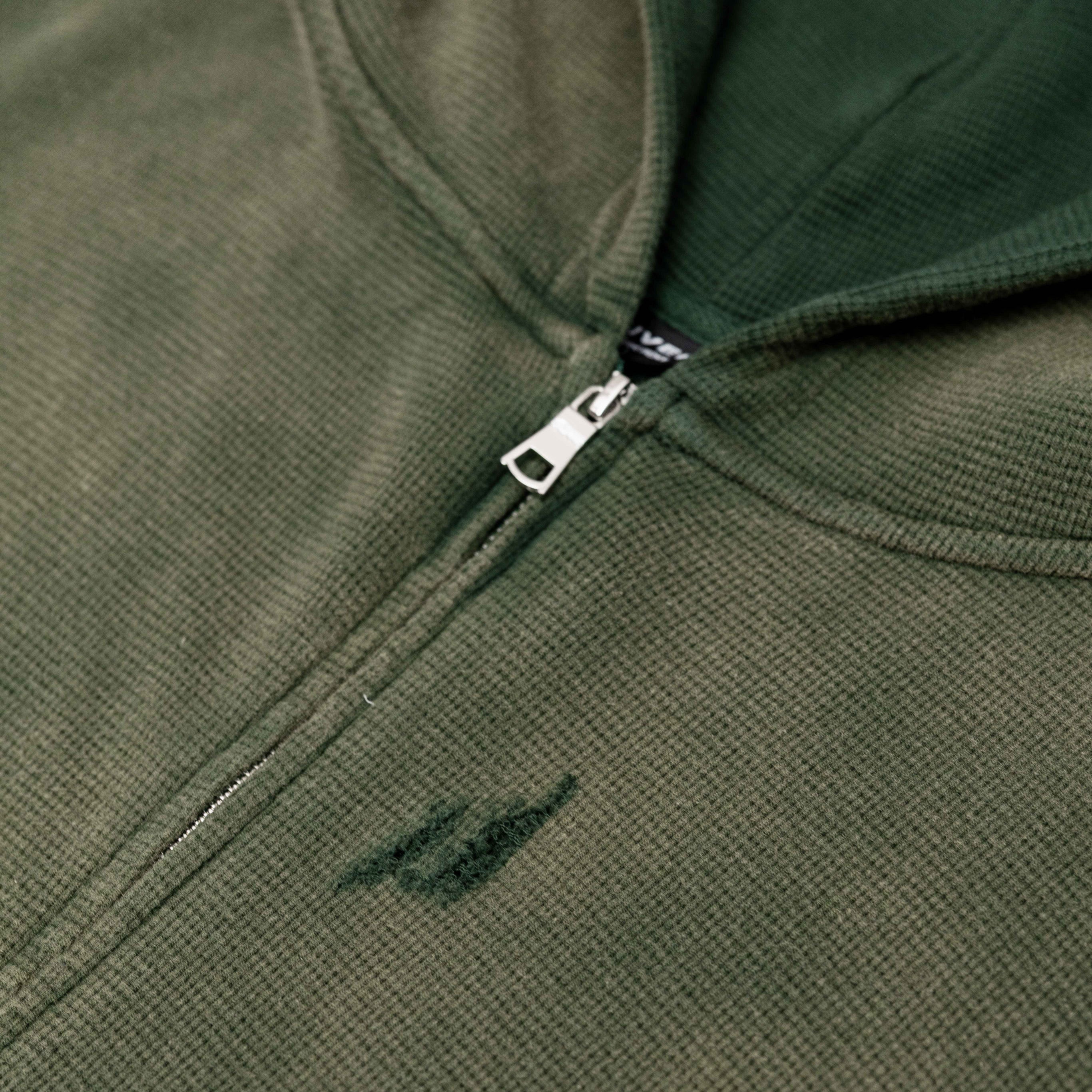 INTL. WASHED WAFFLE ZIP HOODIE GREEN