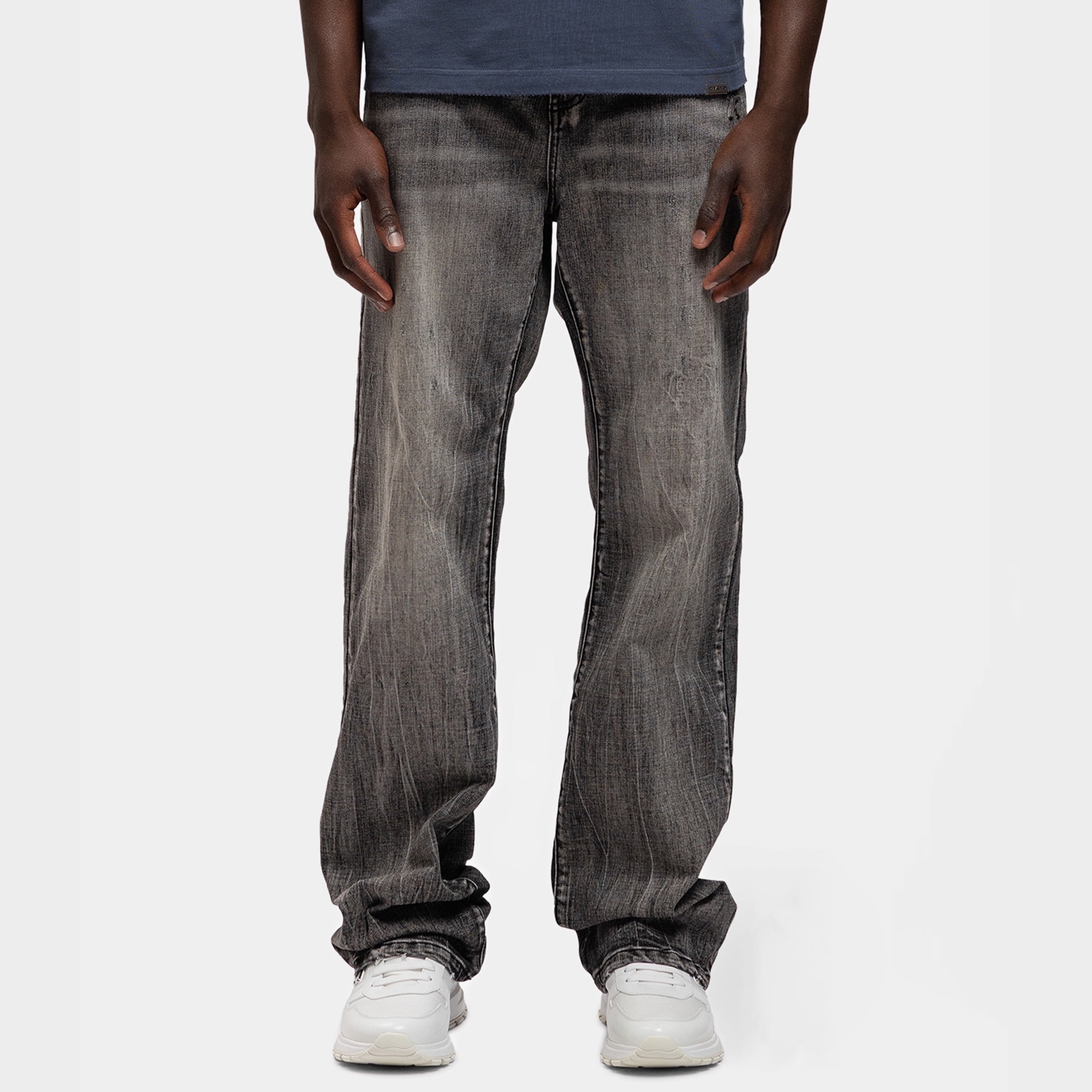 BLEACH WASHED DENIM JEANS DARK