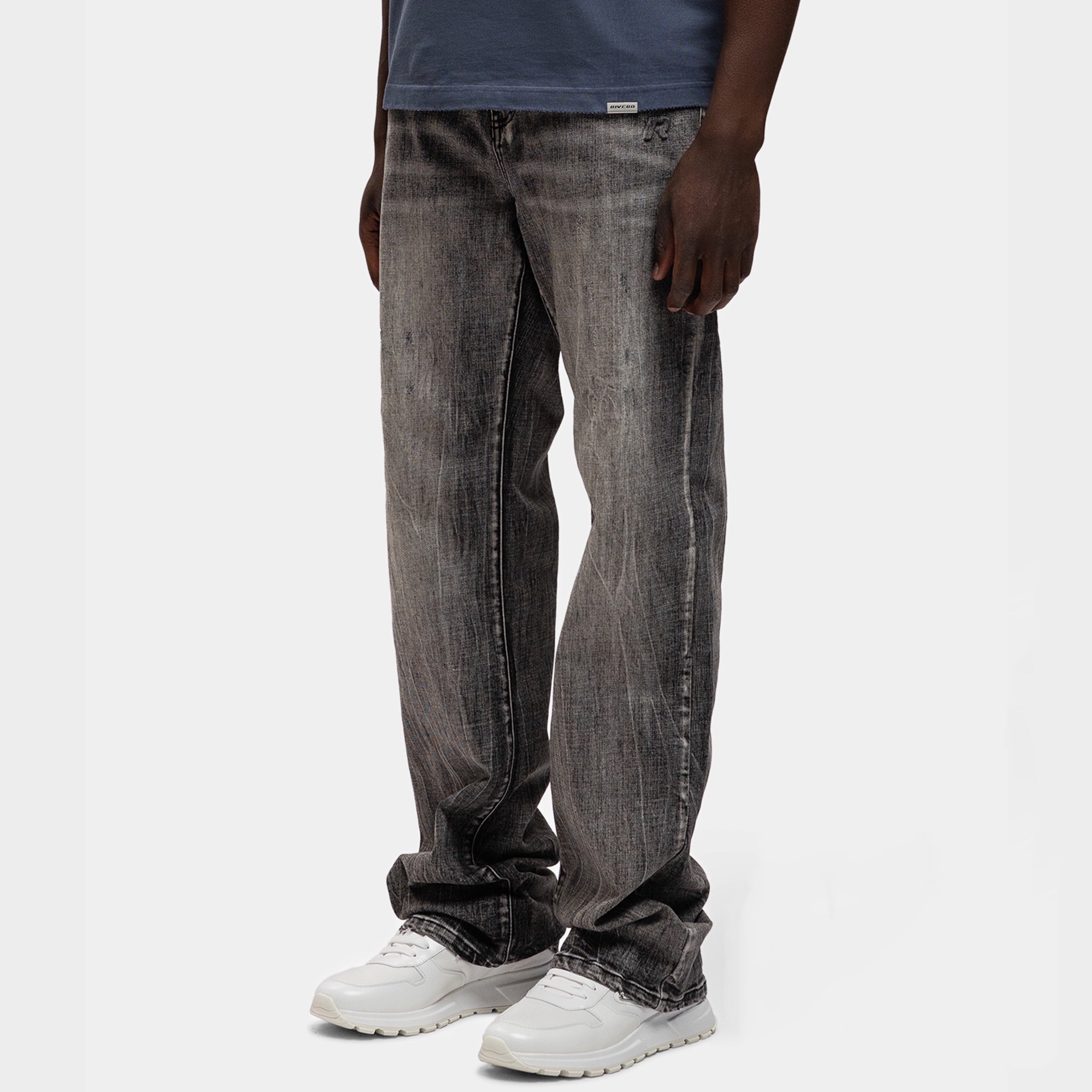 BLEACH WASHED DENIM JEANS DARK