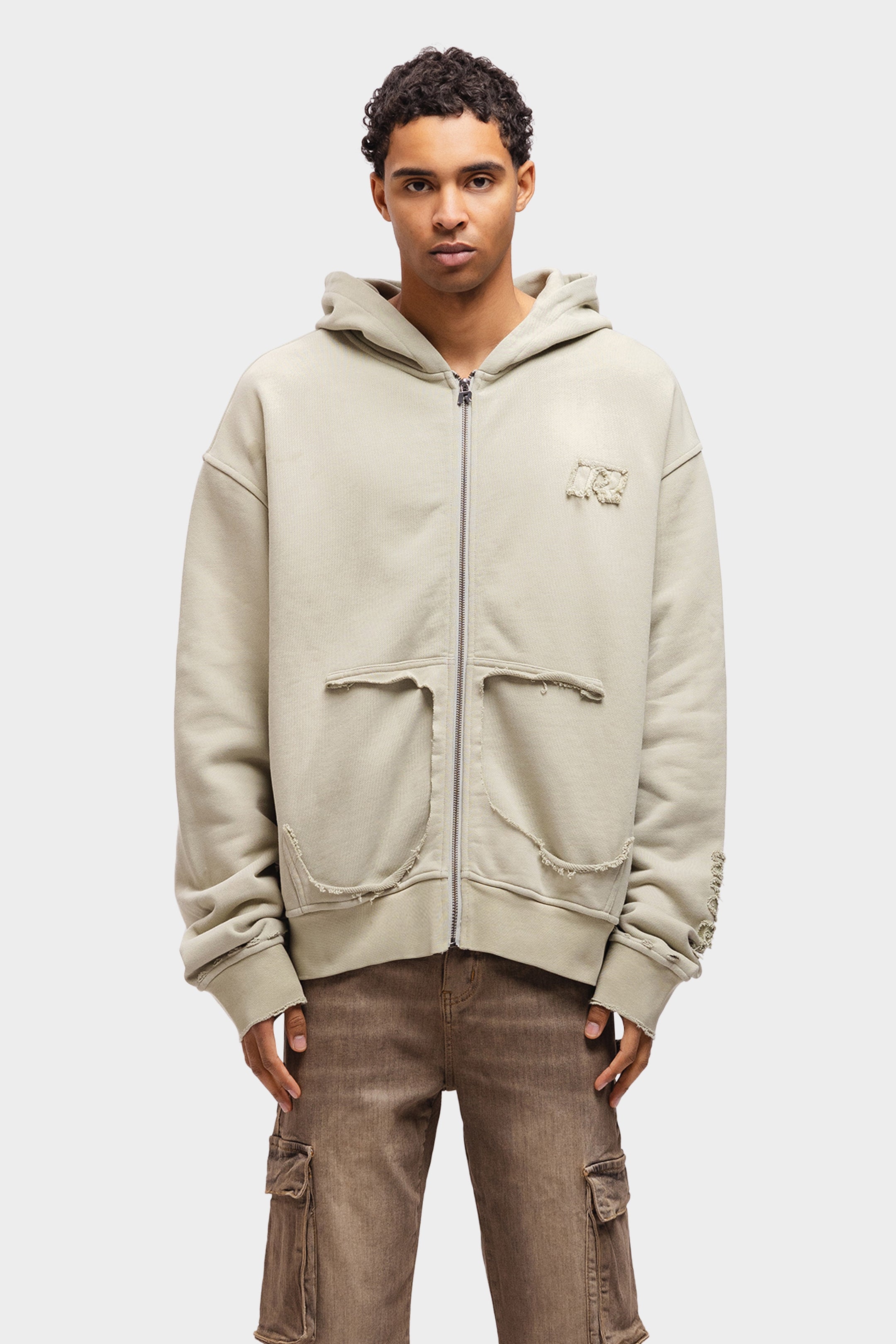 VINTAGE RAW ZIP HOODIE KHAKI