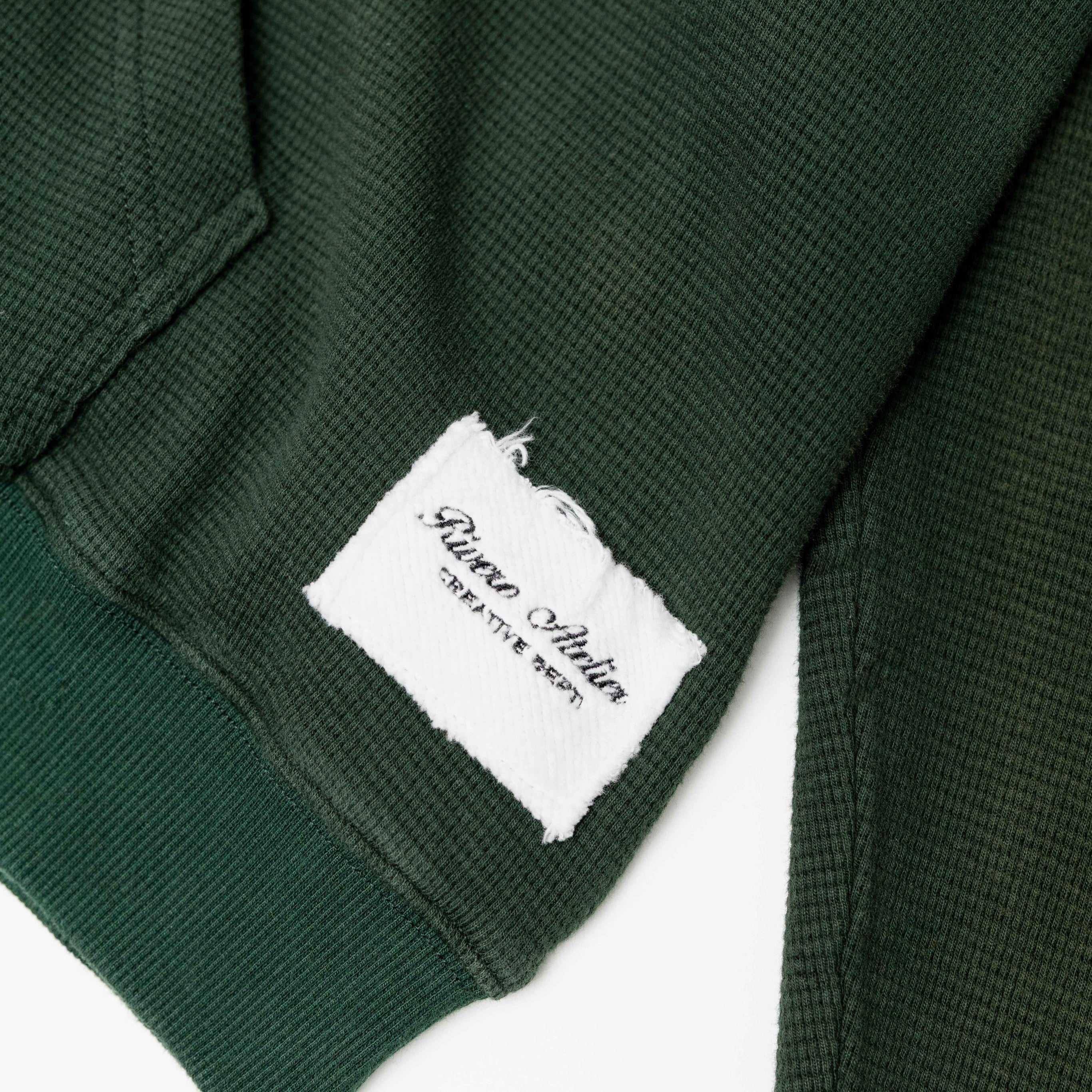 INTL. WASHED WAFFLE ZIP HOODIE GREEN