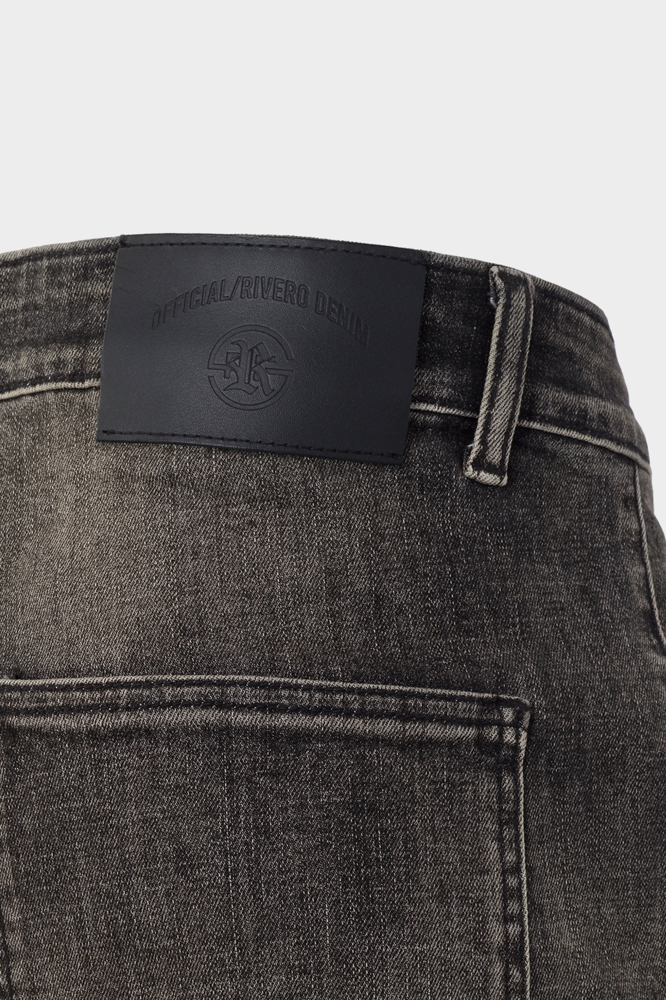 EMBOSSED STRAIGHT WORKER DENIM JEANS BLACK