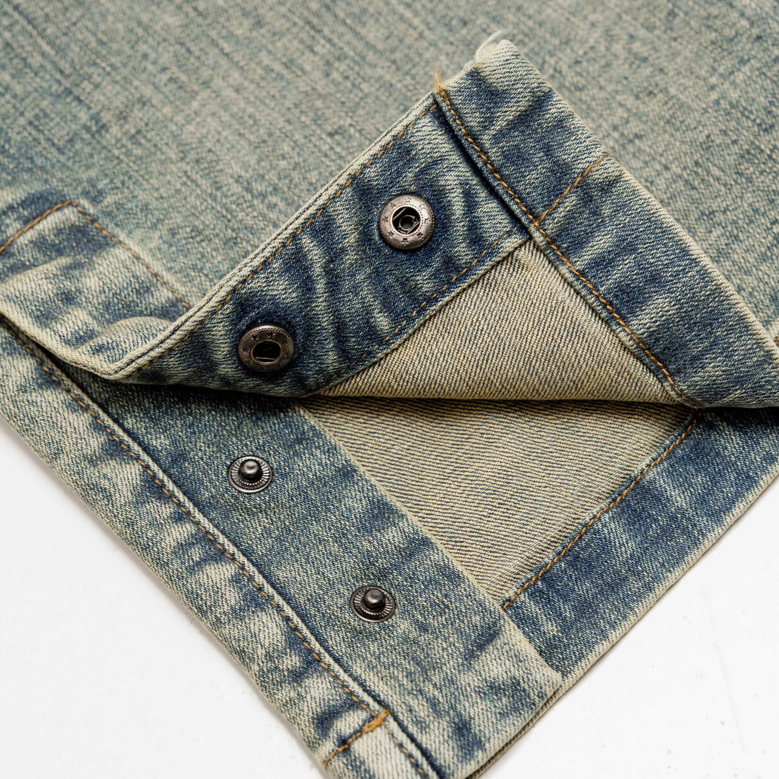 RAISED MONOGRAM BUTTONED DENIM JEANS PRE-ORDER