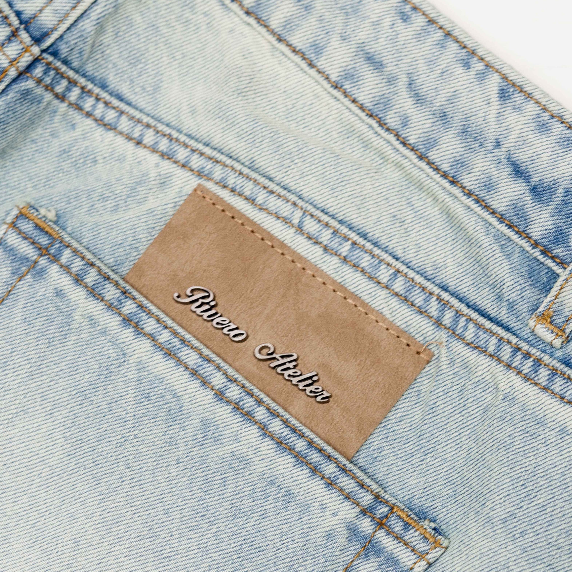 REGULAR PLAIN MIST BLUE EMBOSSED DENIM JEANS PRE-ORDER