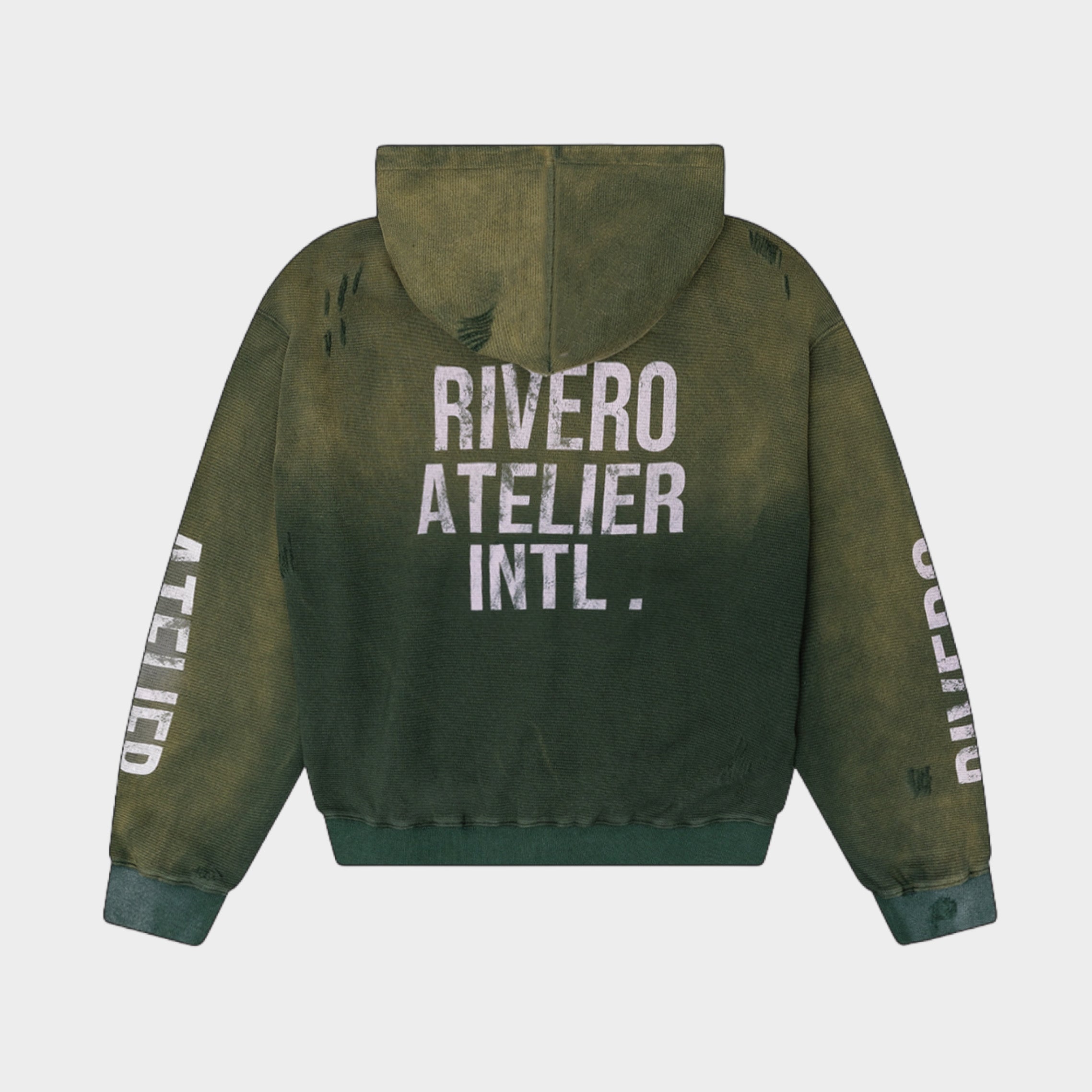 INTL. WASHED WAFFLE ZIP HOODIE GREEN