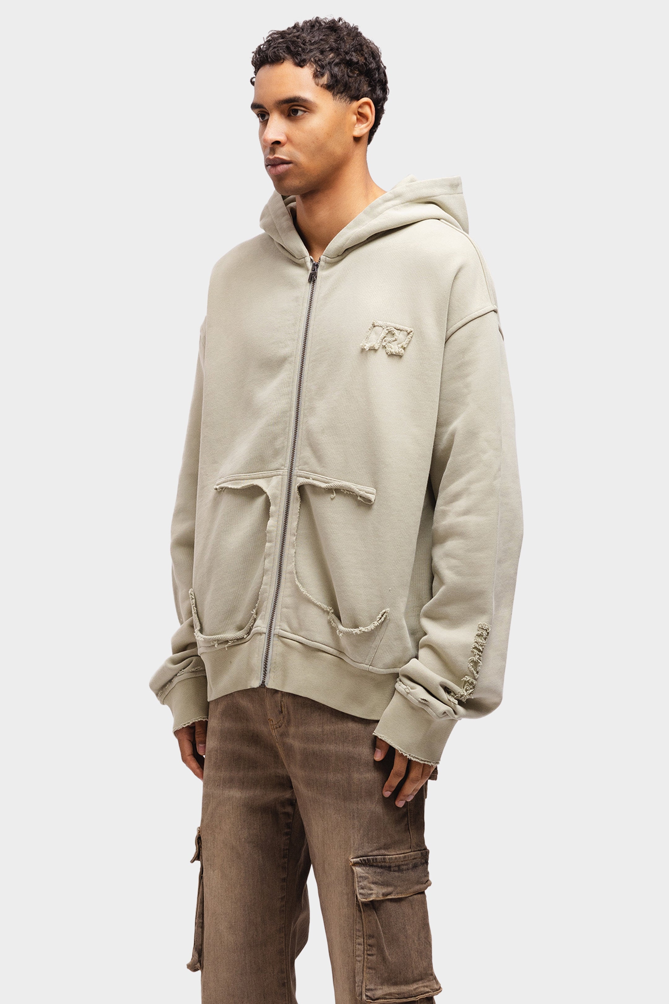 VINTAGE RAW ZIP HOODIE KHAKI