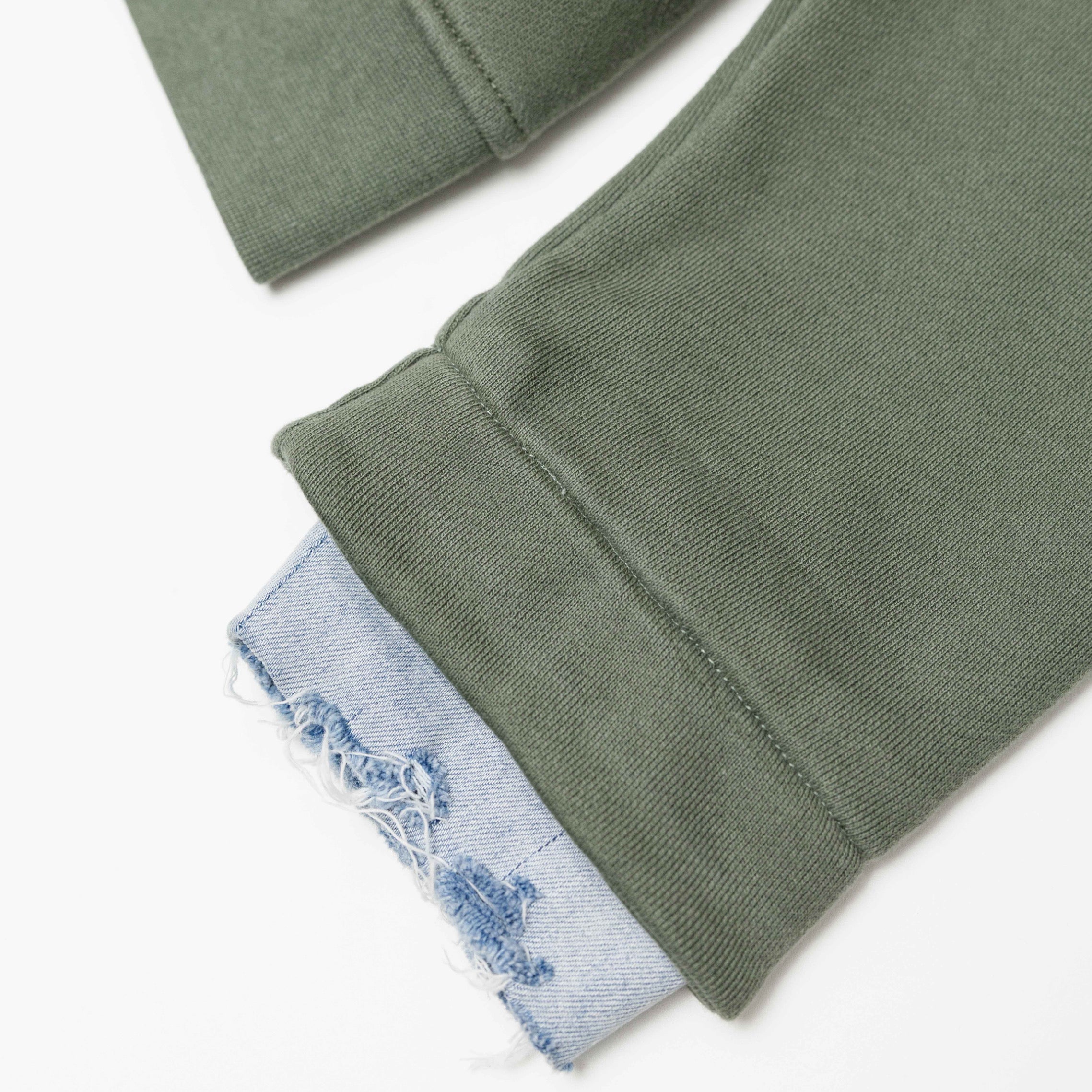 ACADEMY DENIM CUFF ZIP HOODIE GREEN