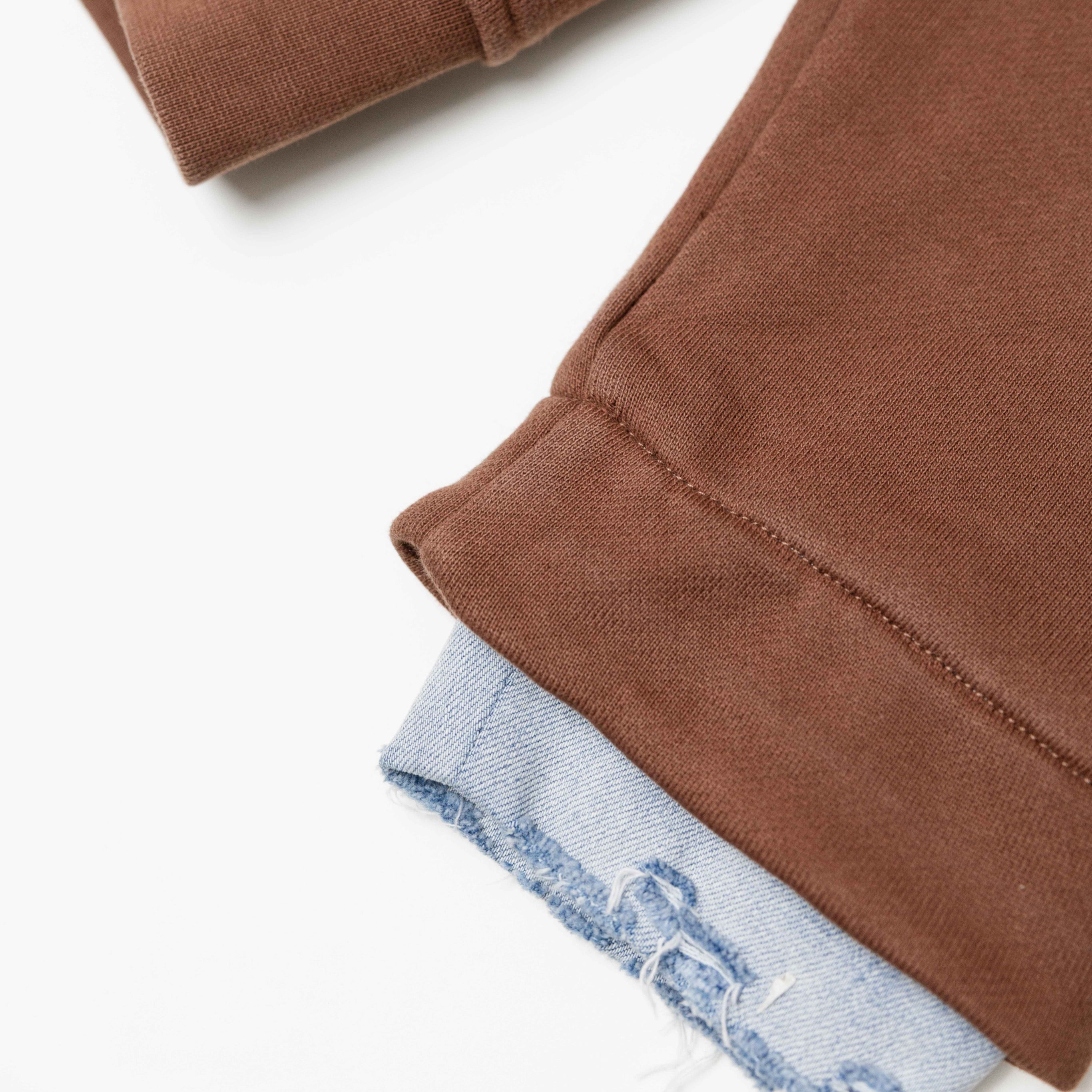 ACADEMY DENIM CUFF ZIP HOODIE BROWN