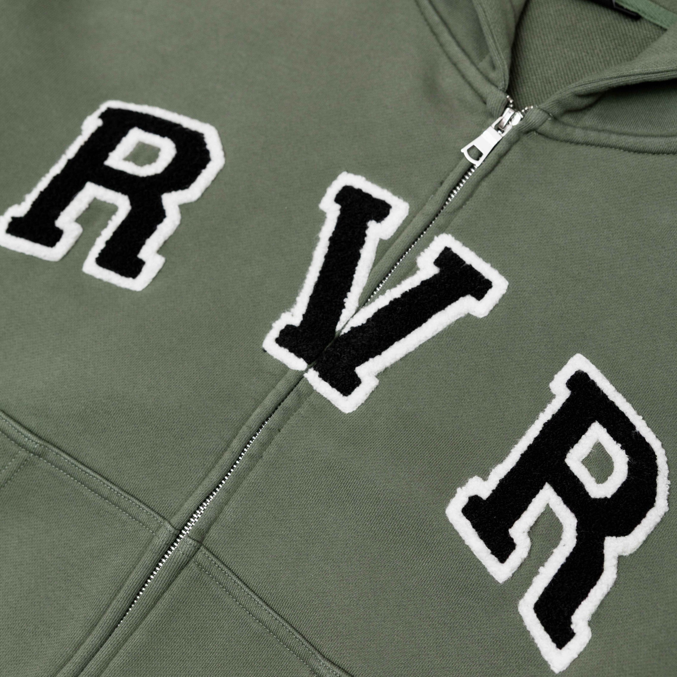 ACADEMY DENIM CUFF ZIP HOODIE GREEN