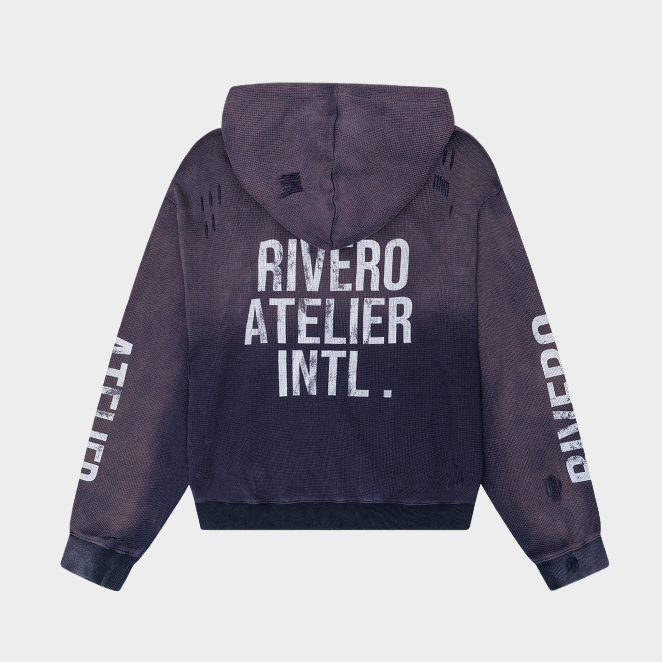 INTL. WASHED WAFFLE ZIP HOODIE NAVY