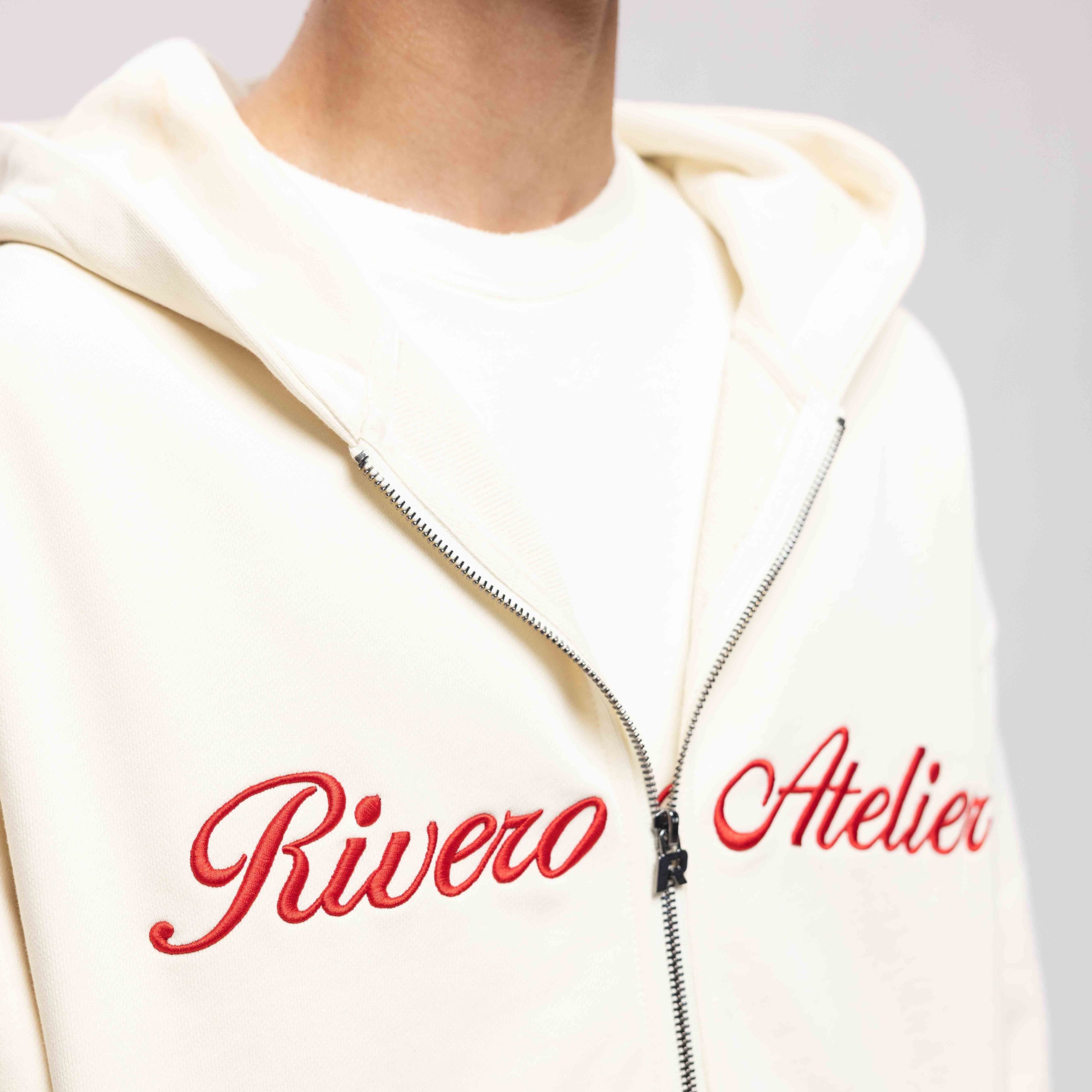 ATELIER RETRO DOUBLE ZIP HOODIE OFF WHITE