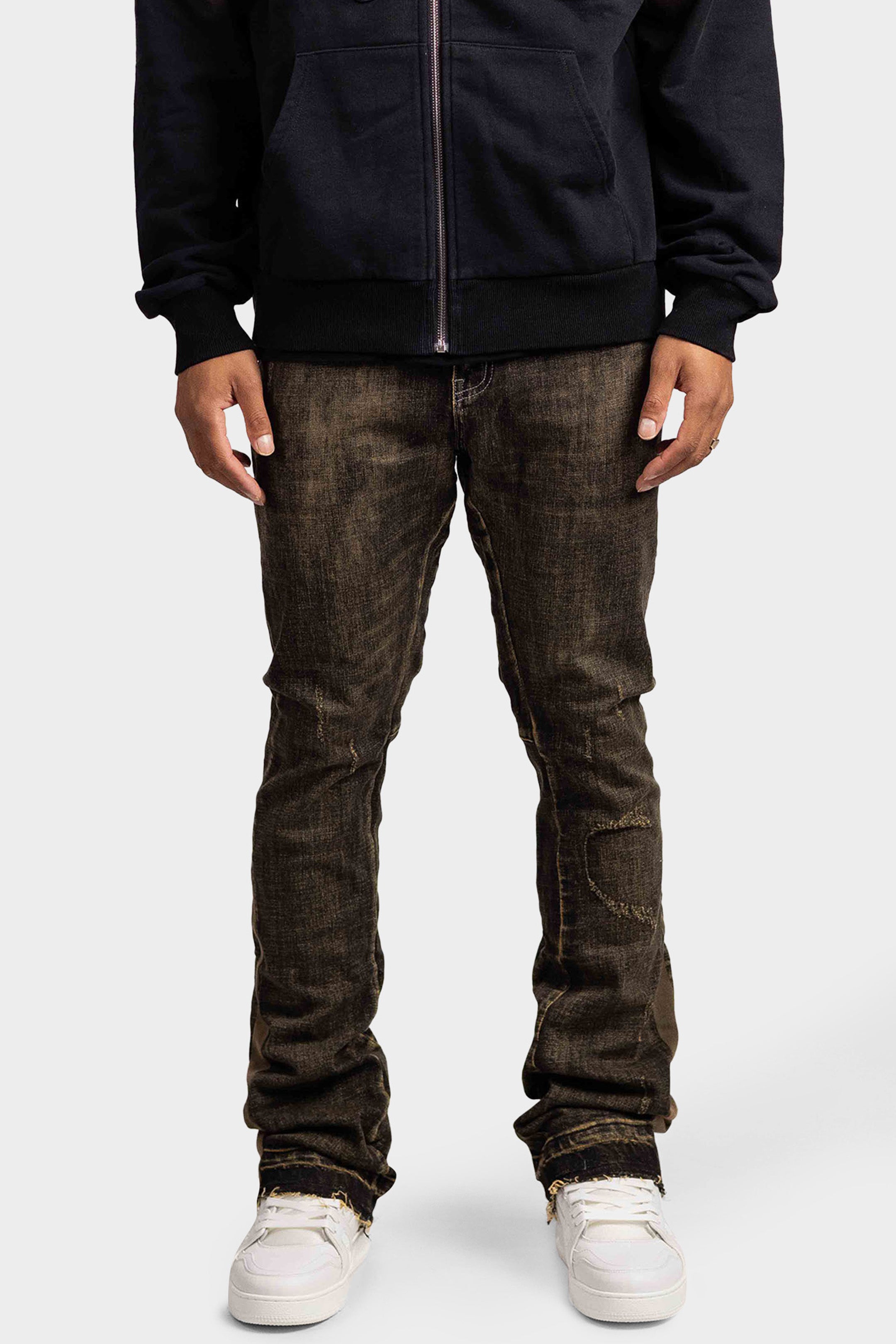 VINTAGE FLARED DENIM JEANS WASHED DARK