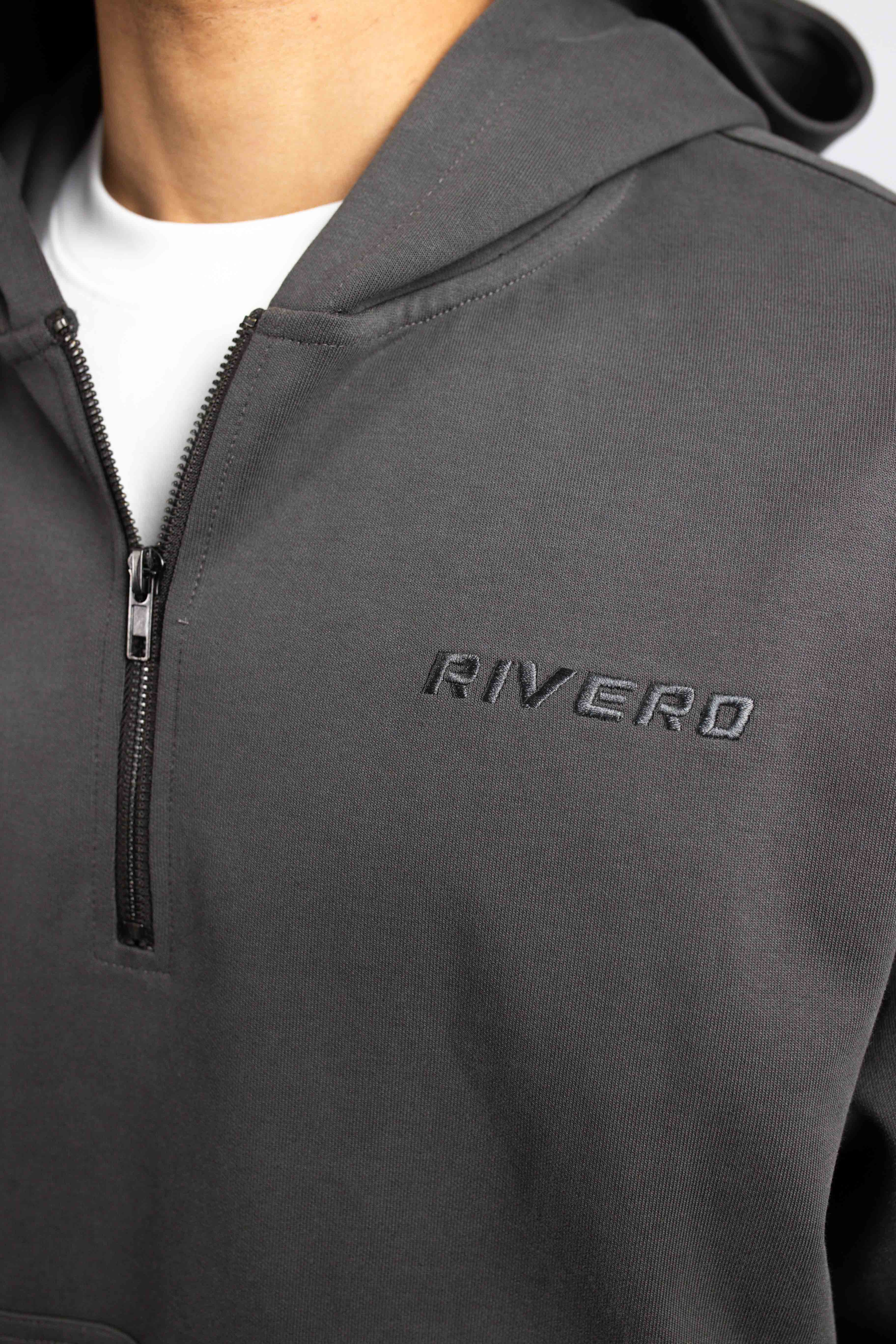 RAW SEAM OVERSIZED ZIP HOODIE CHARCOAL