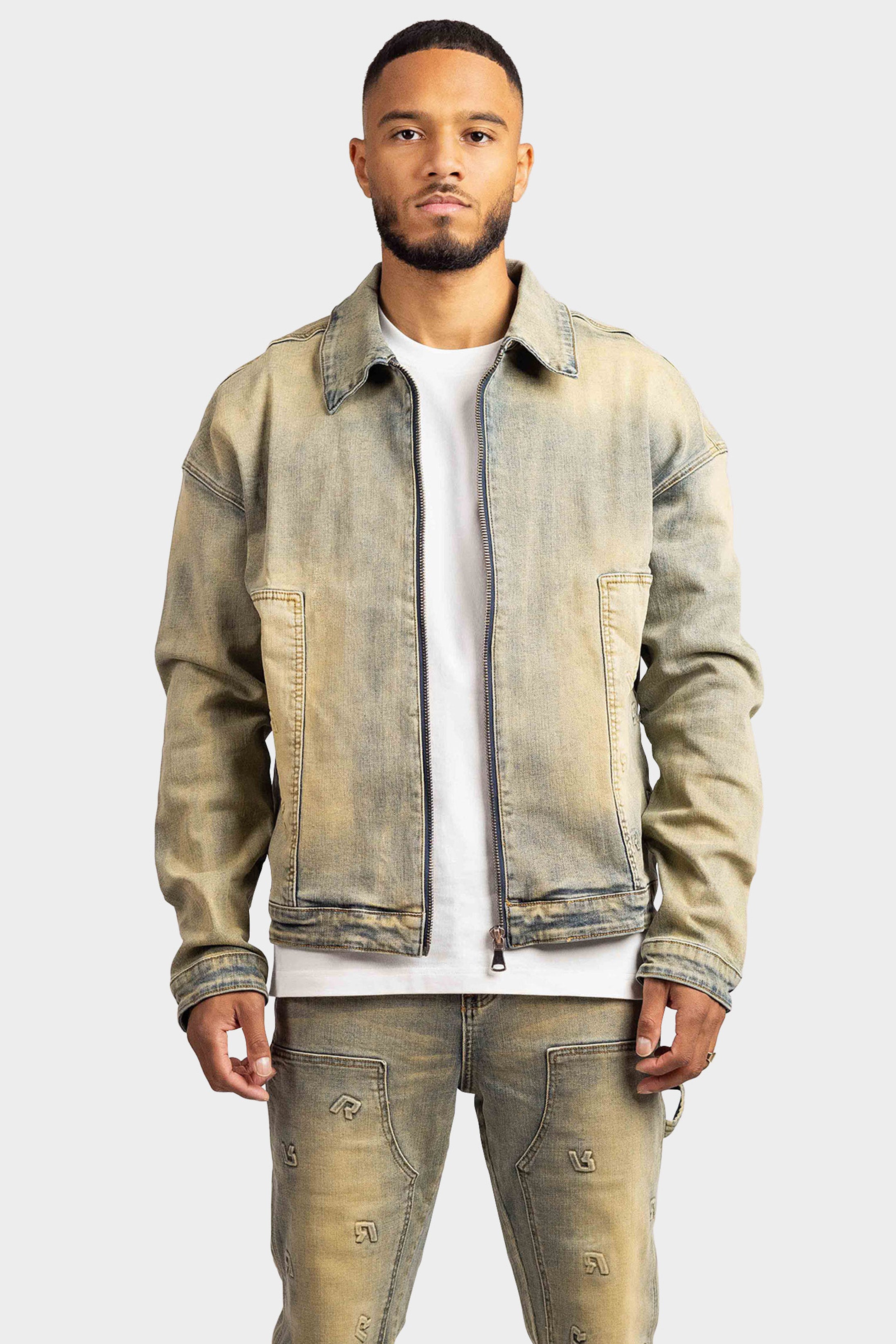 EMBOSSED WORKER DENIM JACKET OVERSIZED
