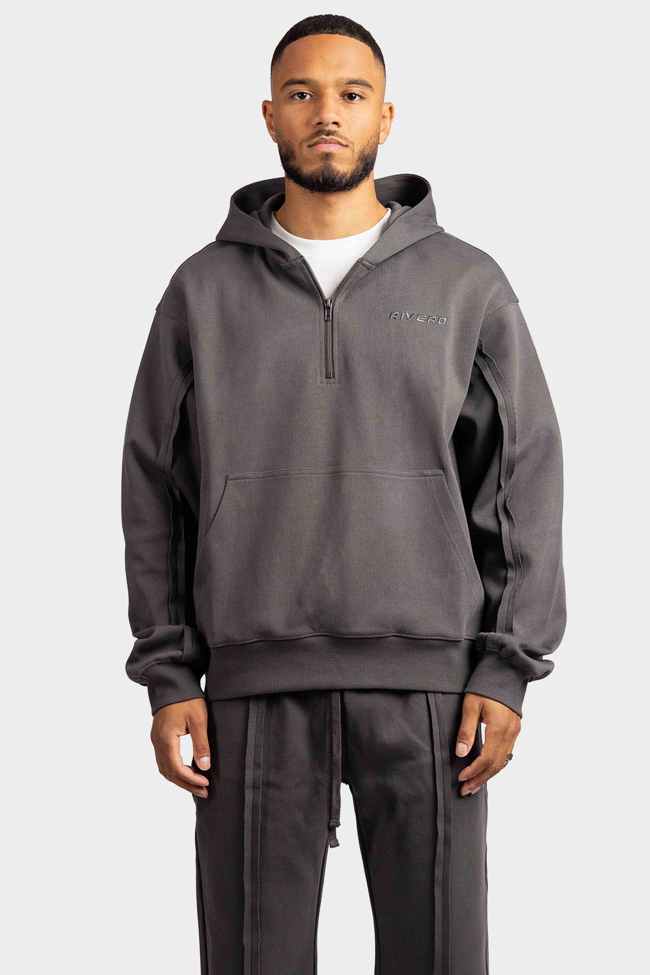 RAW SEAM OVERSIZED ZIP HOODIE CHARCOAL