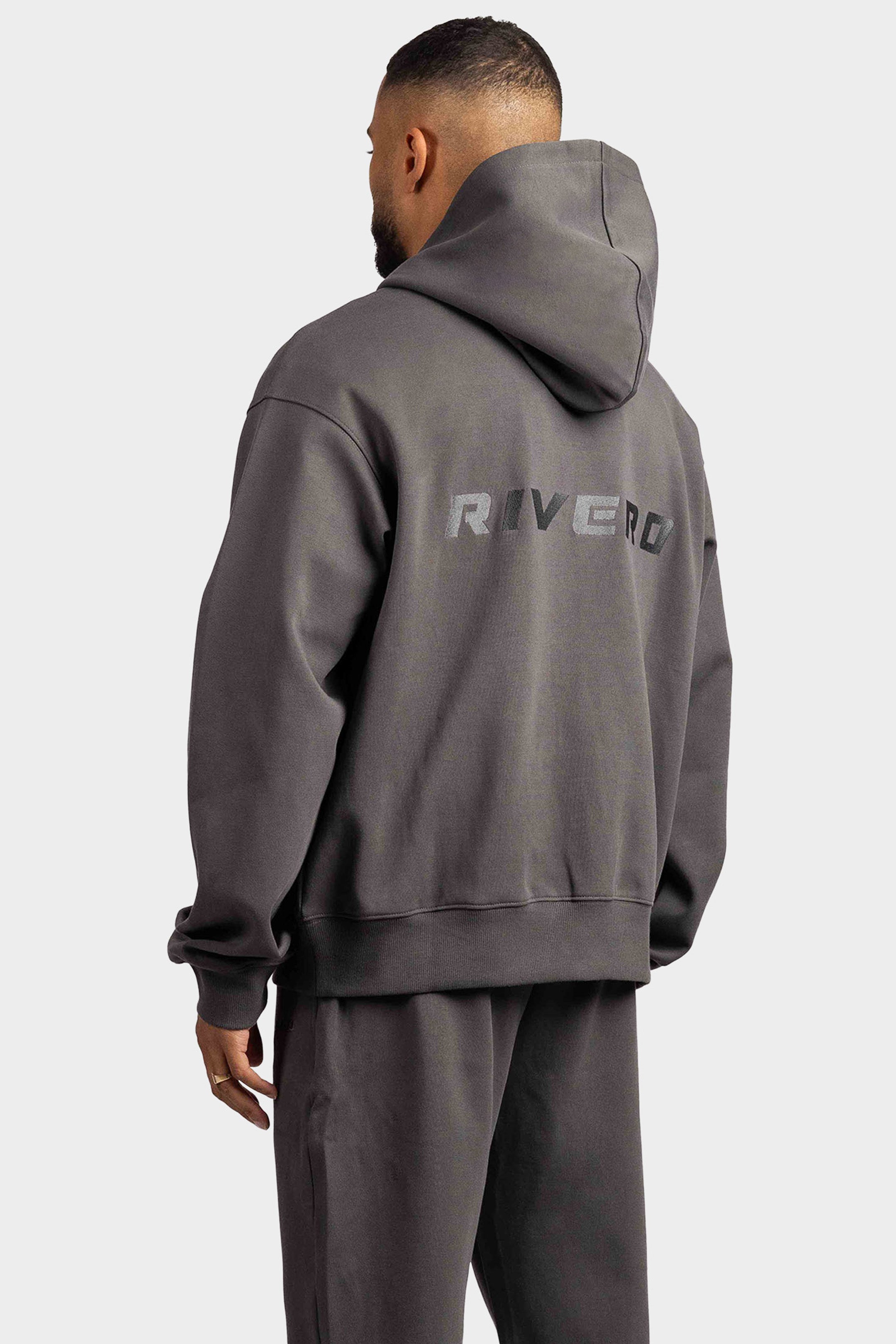 RAW SEAM OVERSIZED ZIP HOODIE CHARCOAL