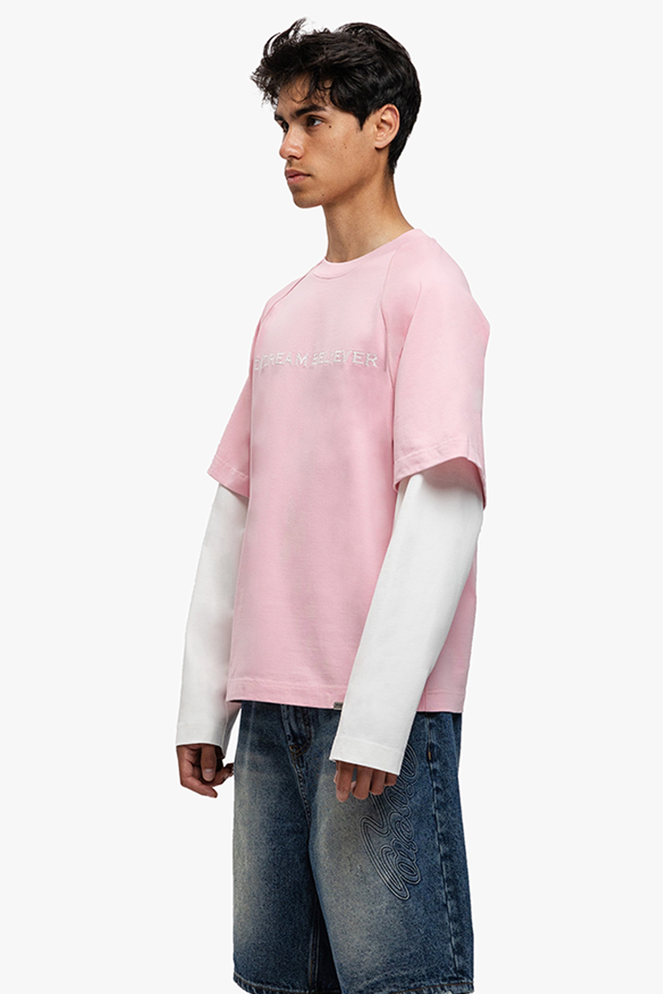 DAYDREAM DOUBLE LAYERED TEE PINK/WHITE