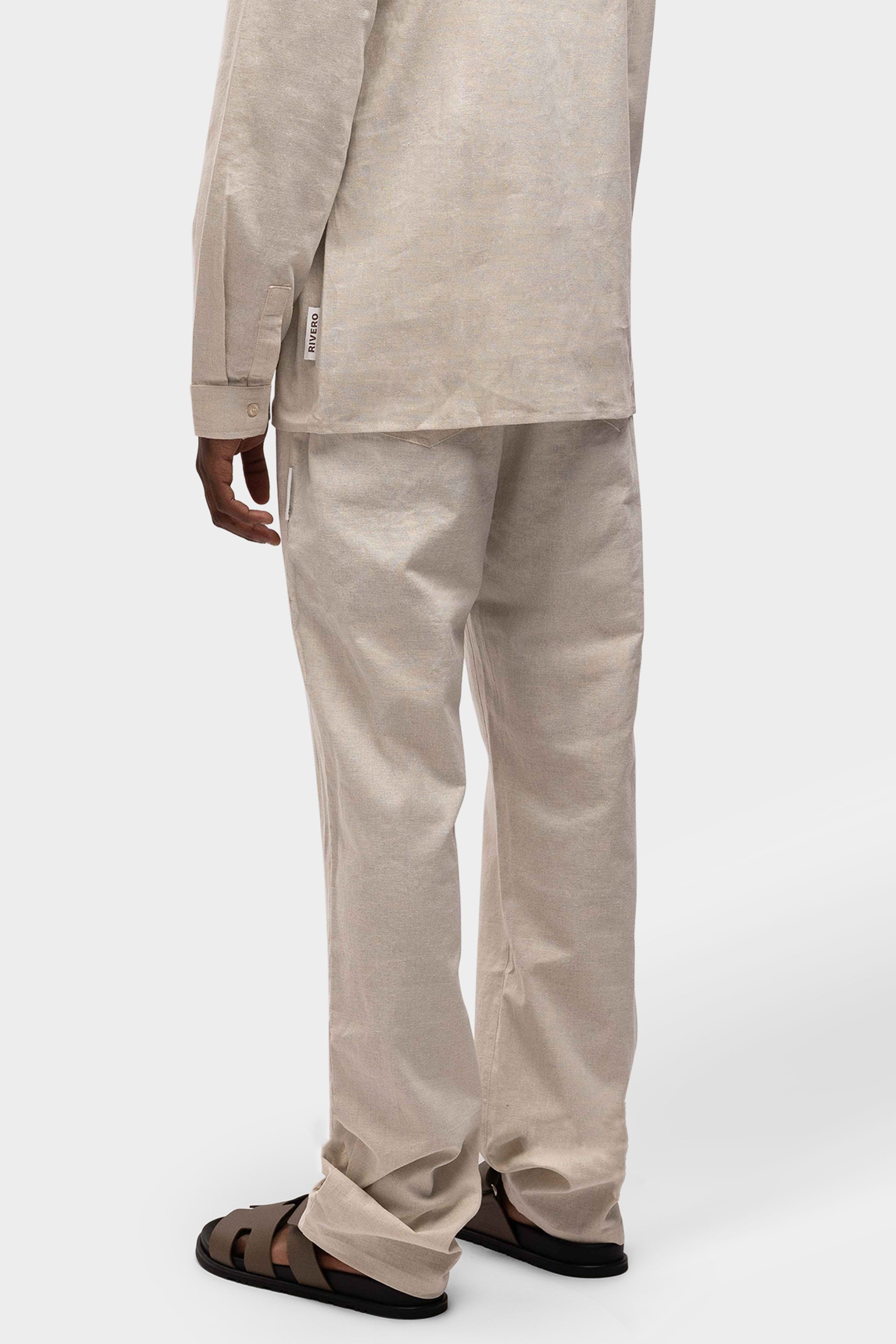 LINEN STRAIGHT LEG PANTS SAND