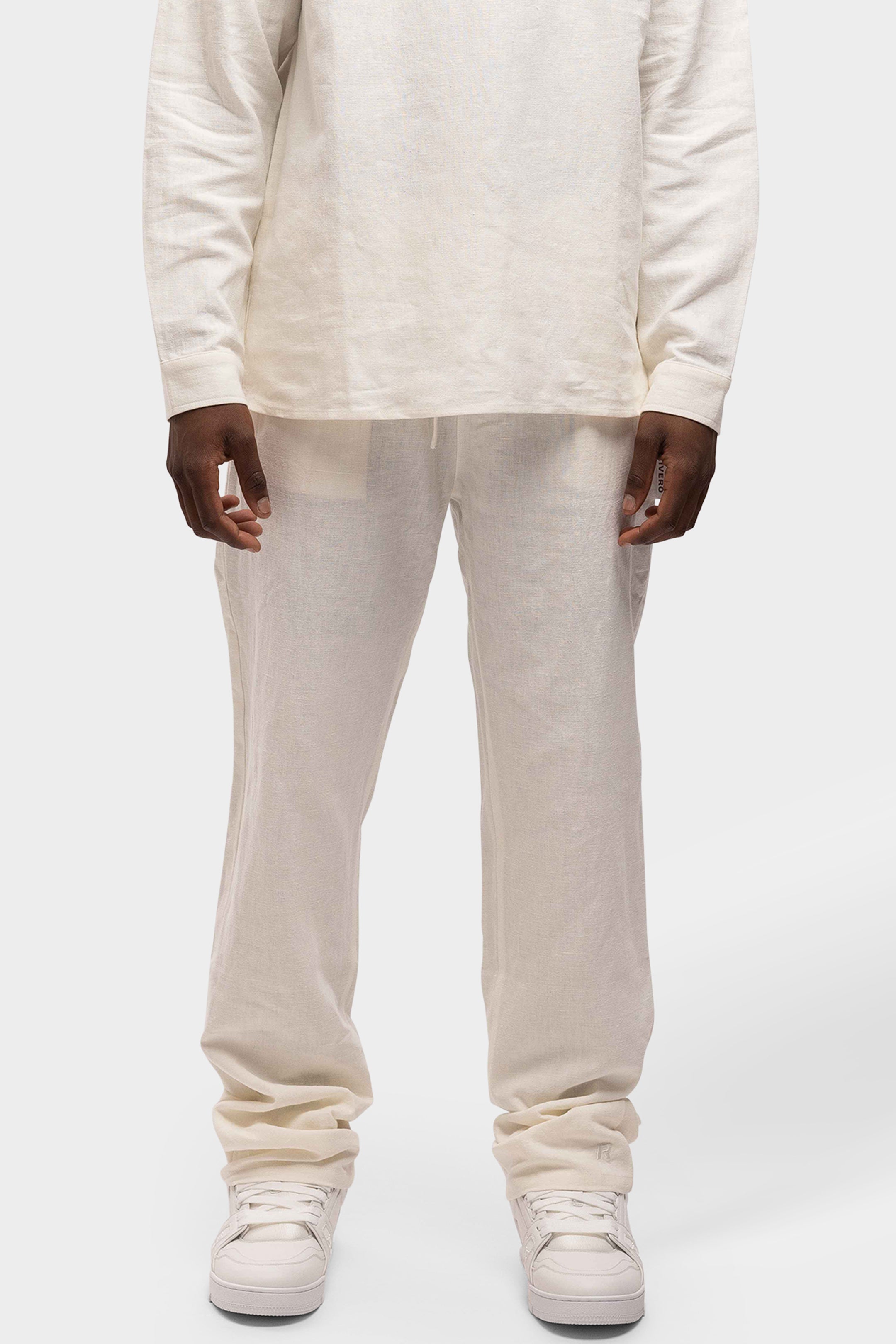LINEN STRAIGHT LEG PANTS WHITE
