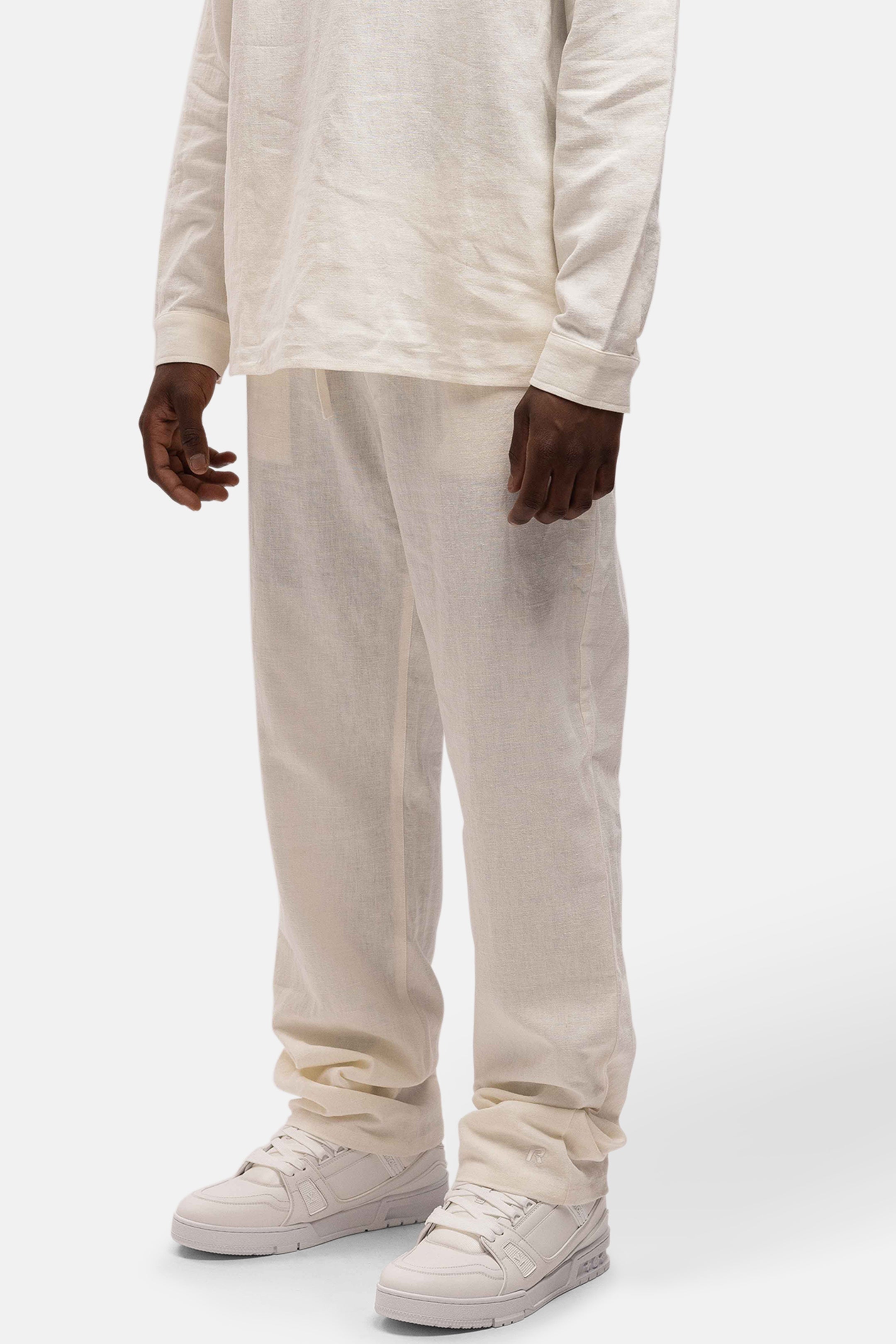 LINEN STRAIGHT LEG PANTS WHITE