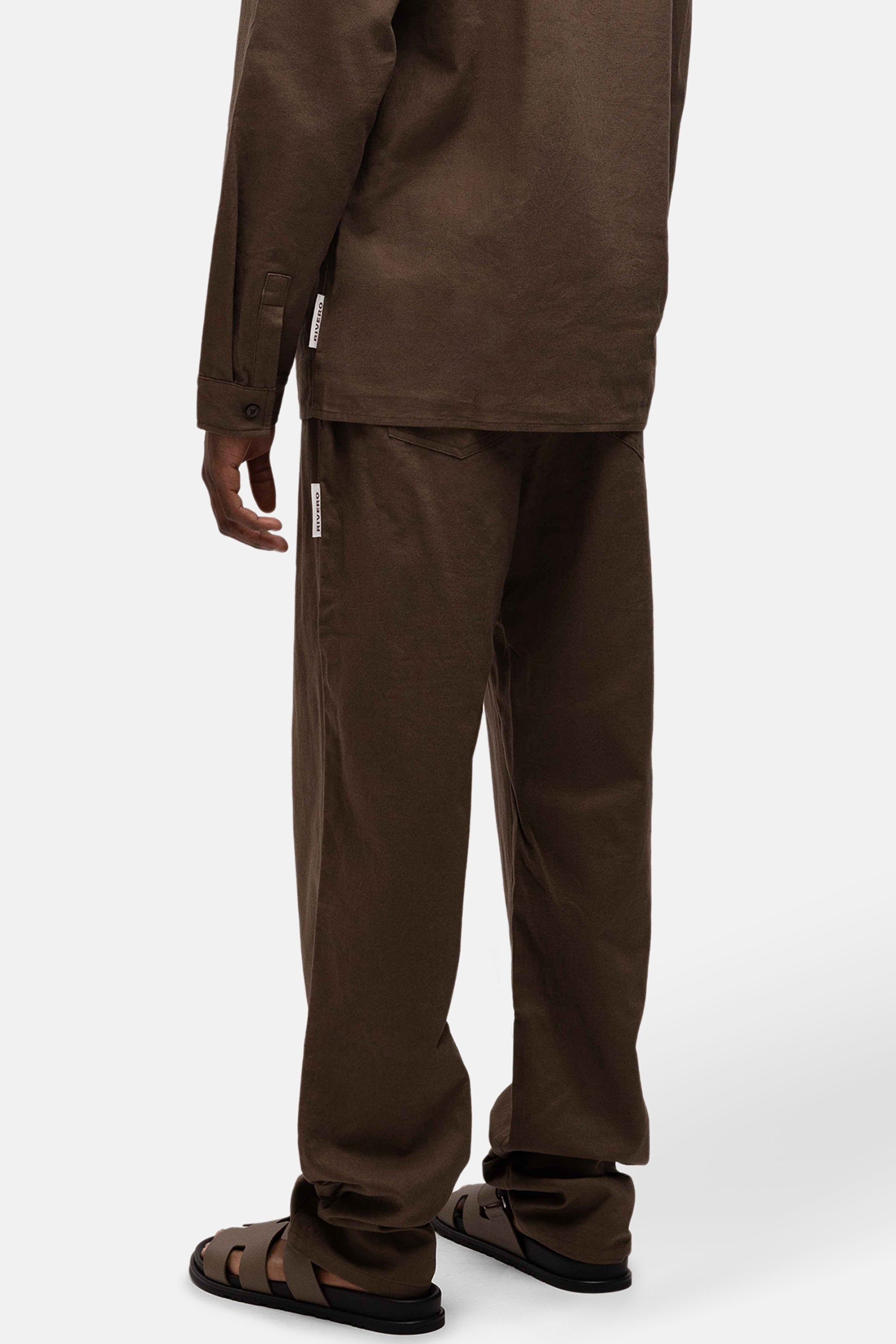 LINEN STRAIGHT LEG PANTS BROWN