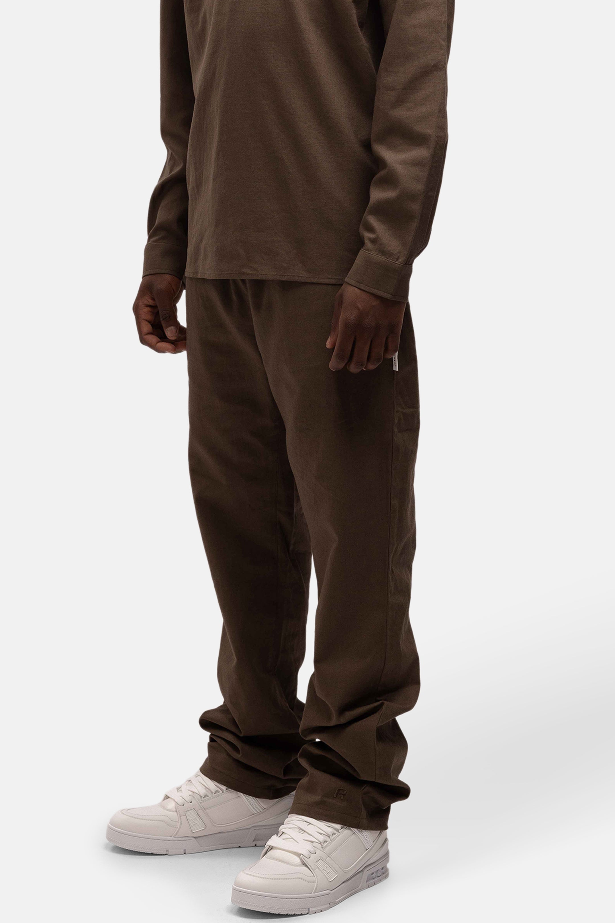 LINEN STRAIGHT LEG PANTS BROWN