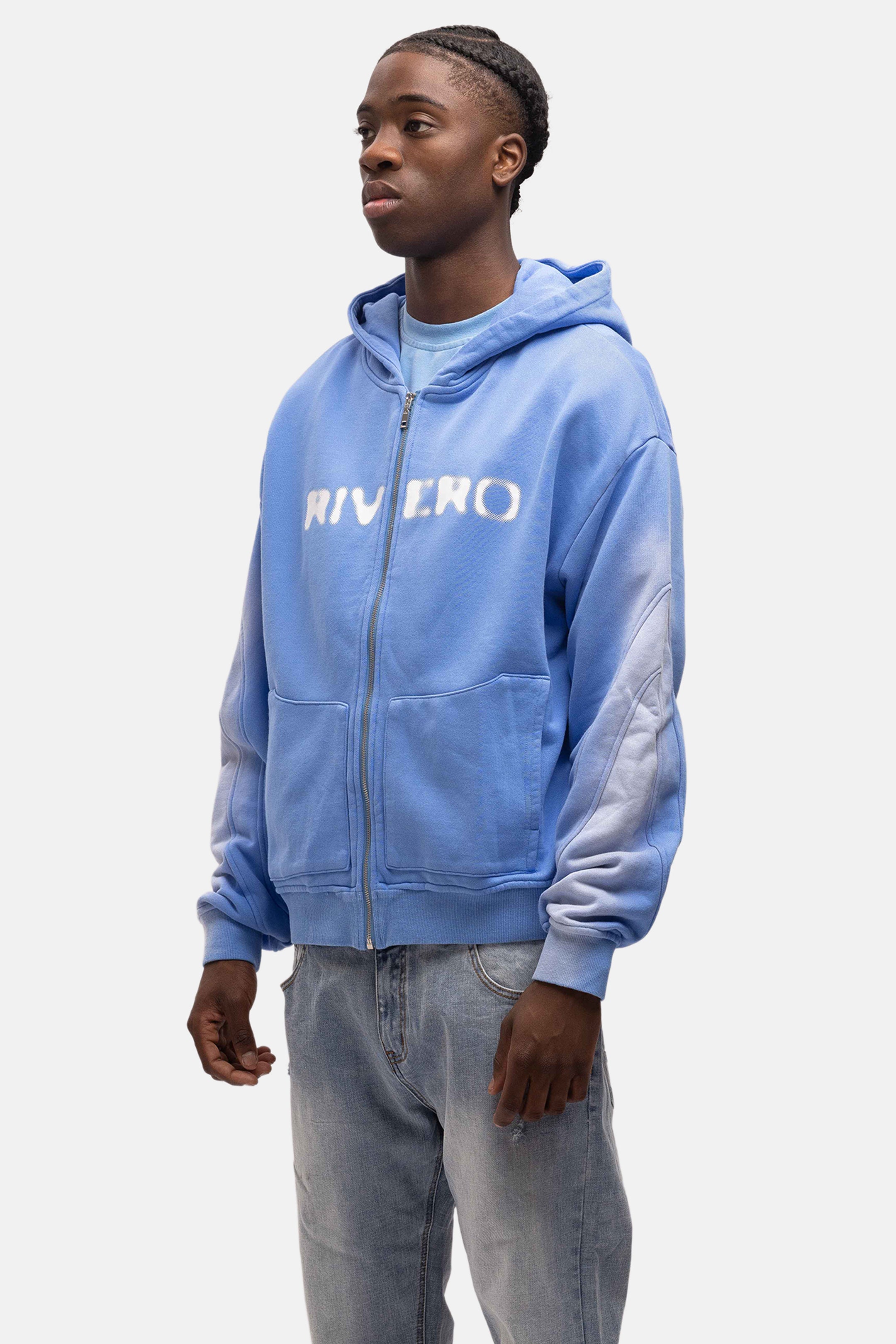 ATELIER SIDE WASHED ZIP HOODIE BLUE