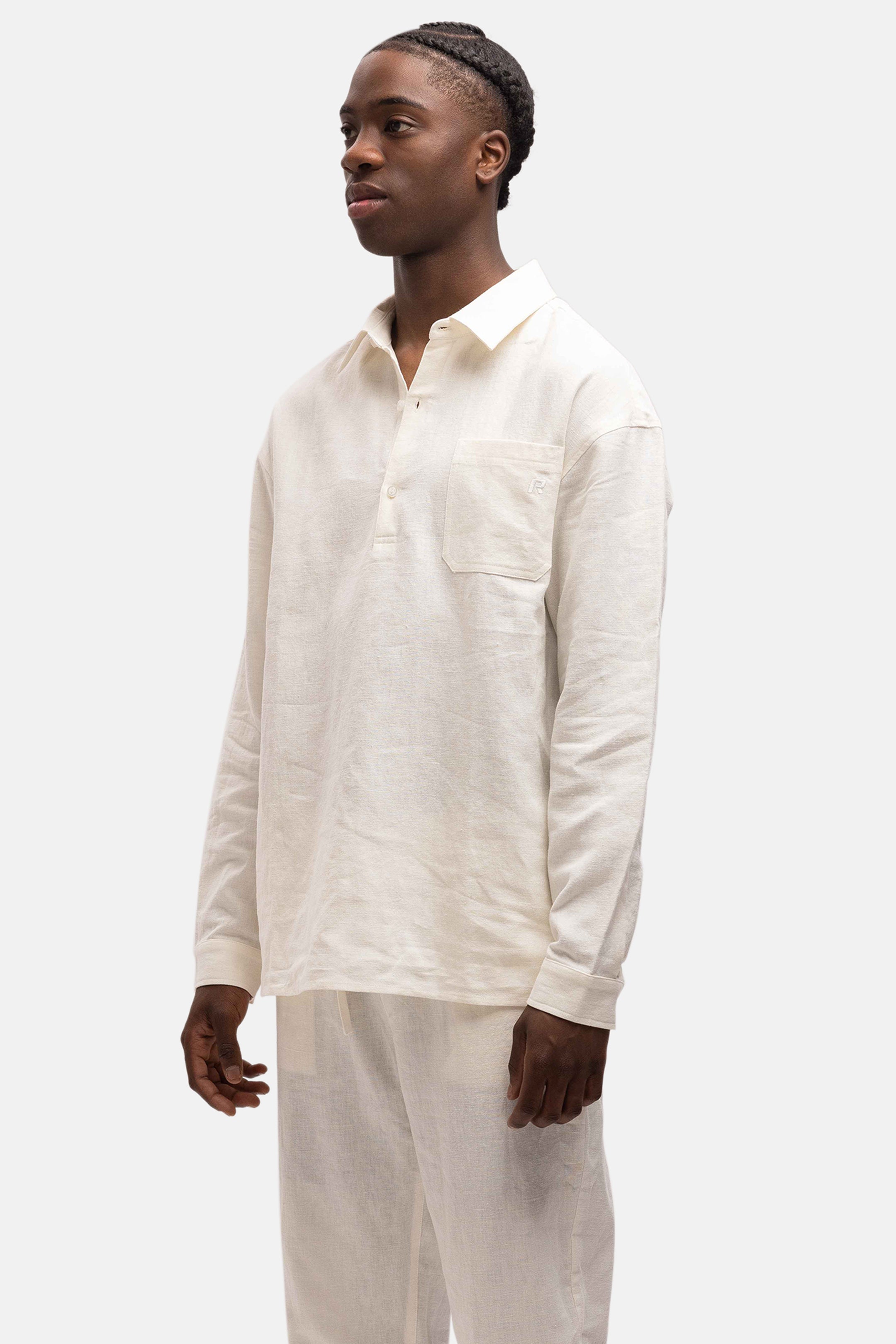 LINEN SHIRT QUARTER BUTTON WHITE