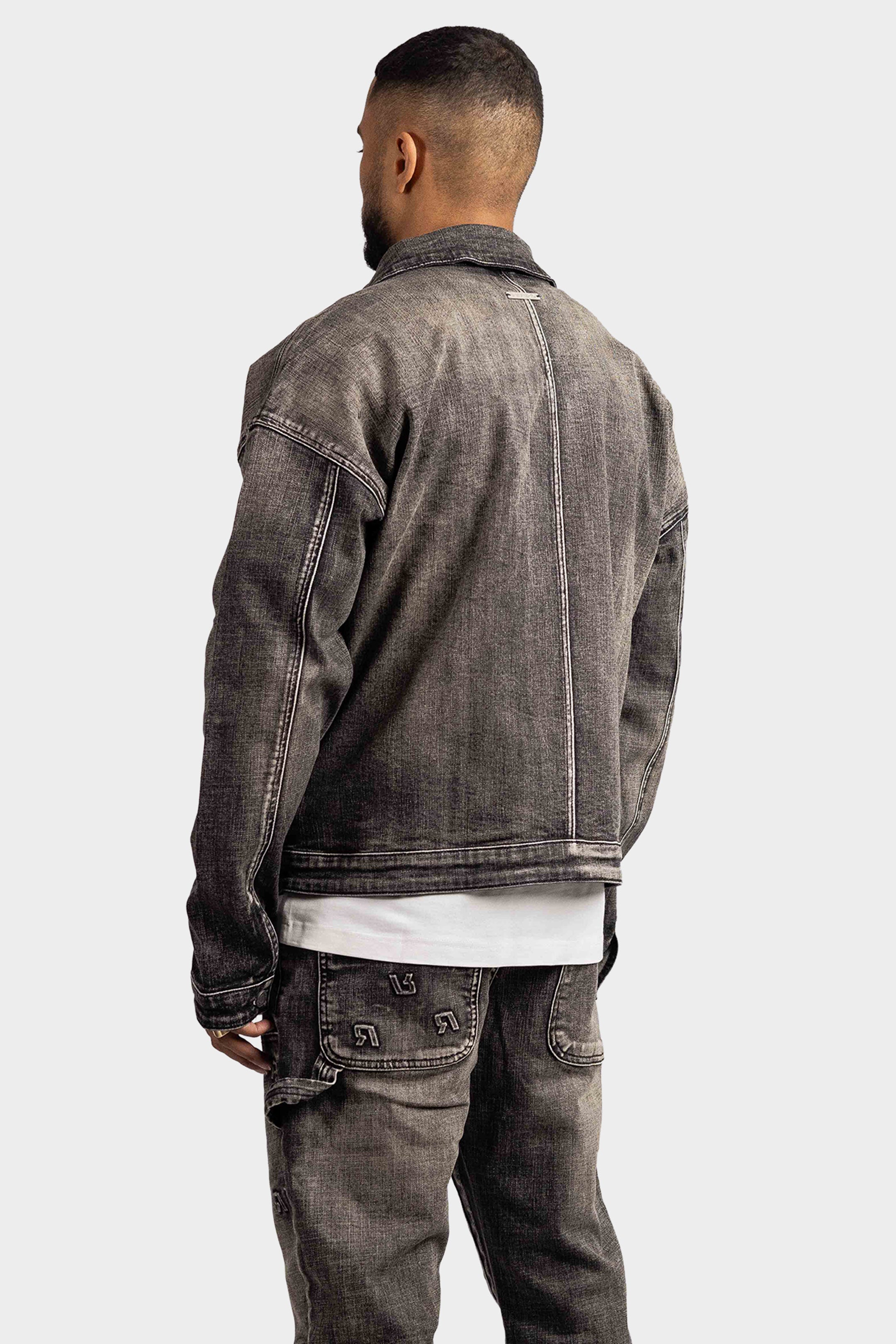EMBOSSED WORKER DENIM JACKET OVERSIZED BLACK