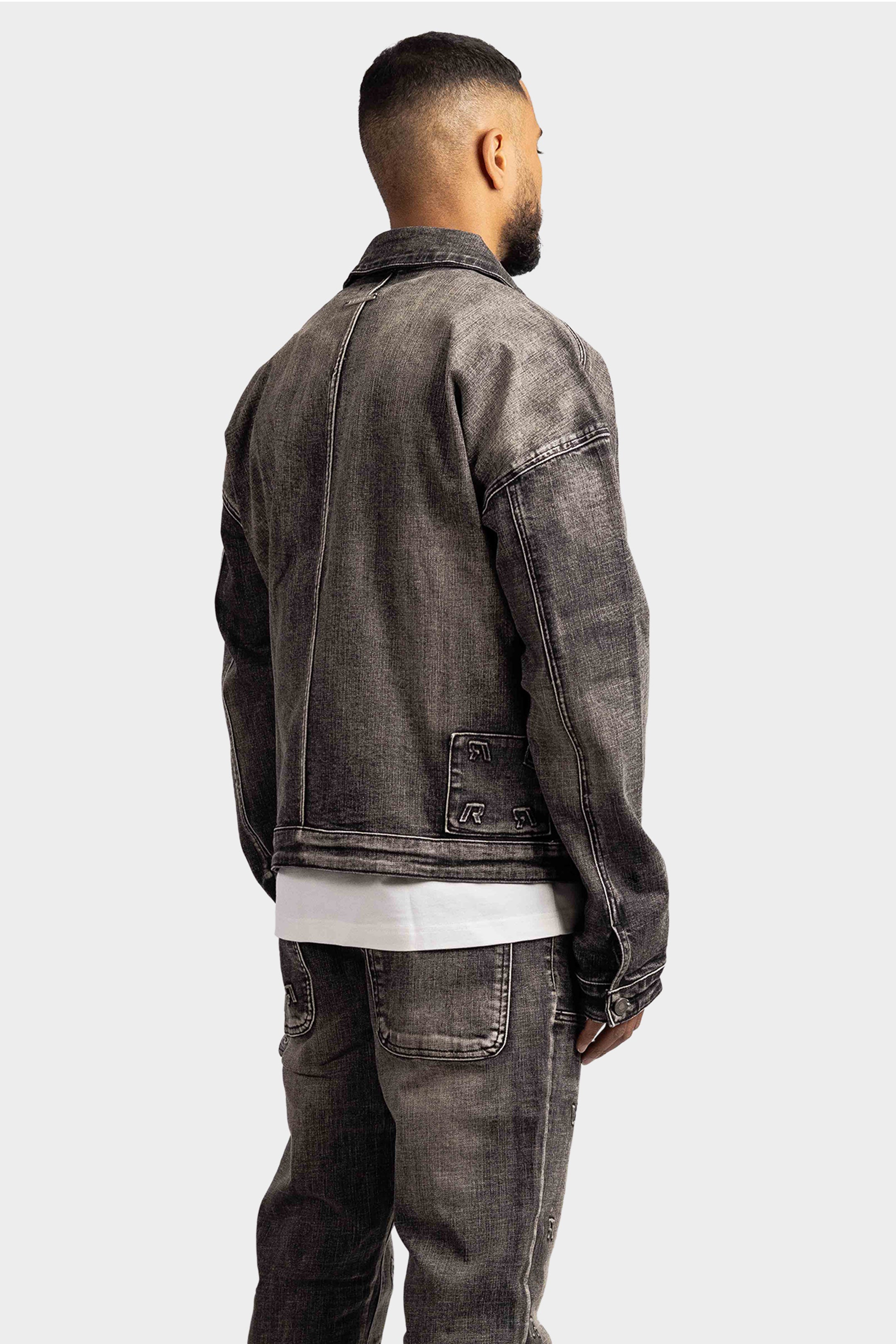 EMBOSSED WORKER DENIM JACKET OVERSIZED BLACK