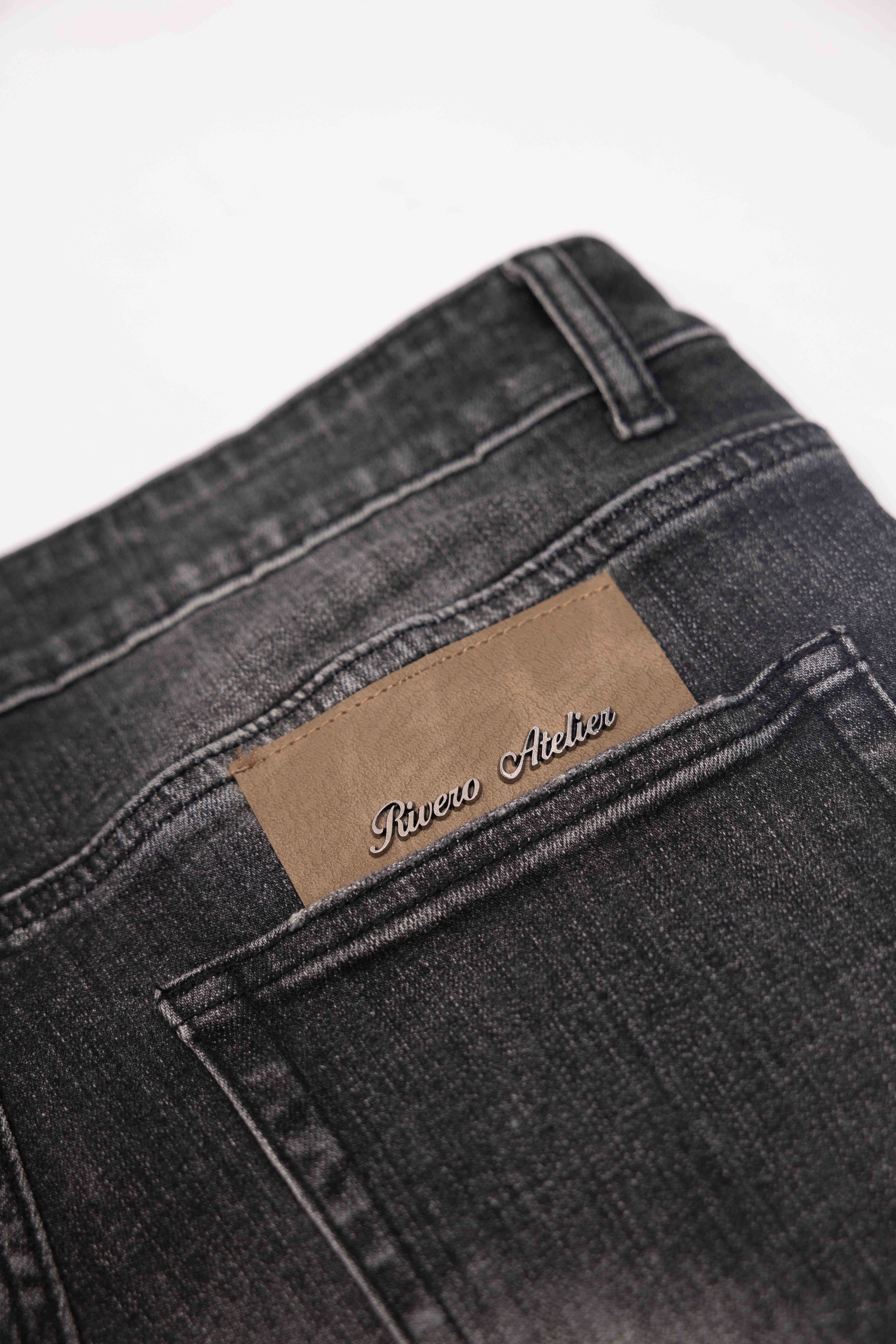 SLIM BUTTONED ZIP DENIM WASHED BLACK