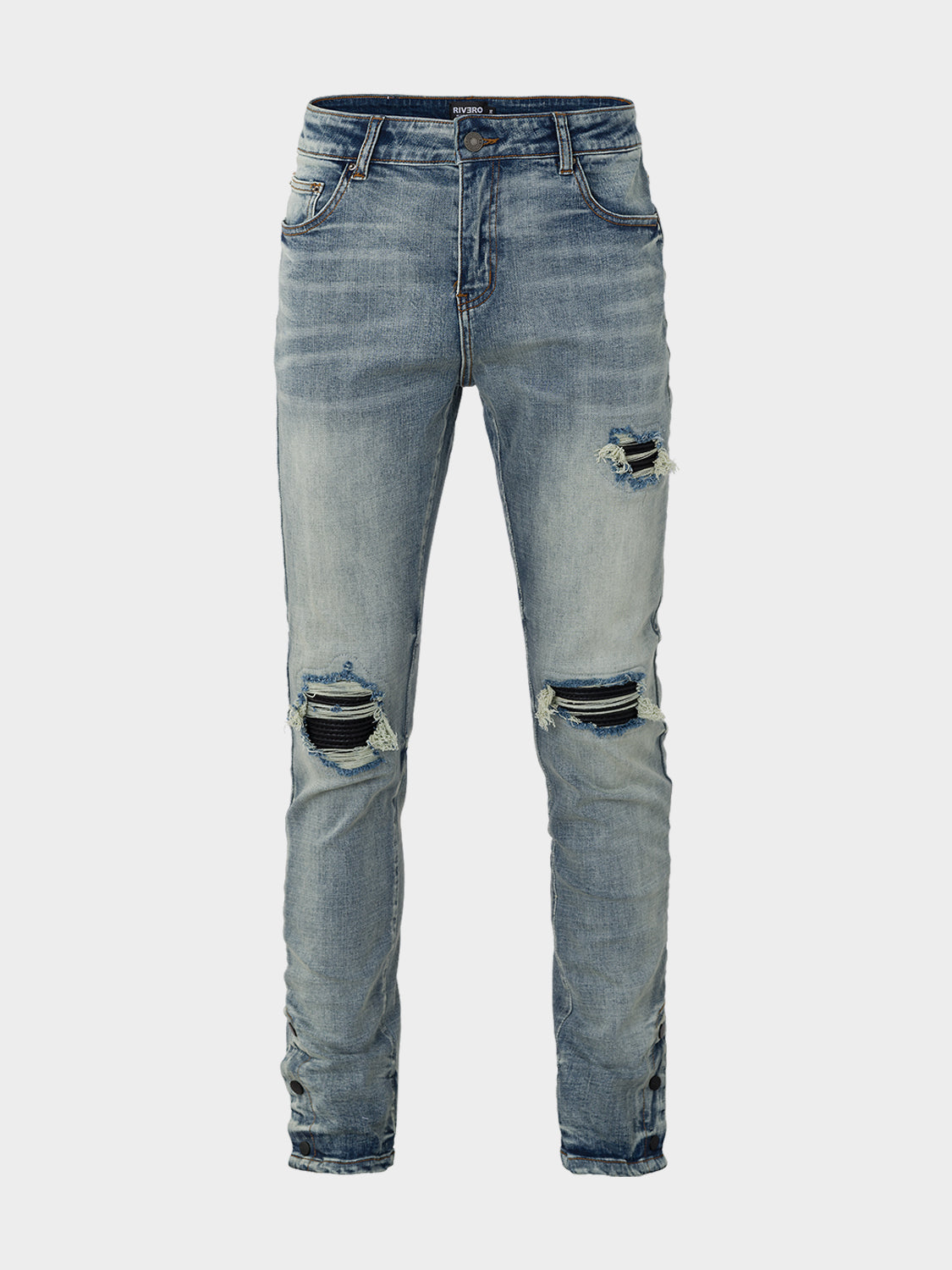 BUTTON RIPPED DENIM JEANS