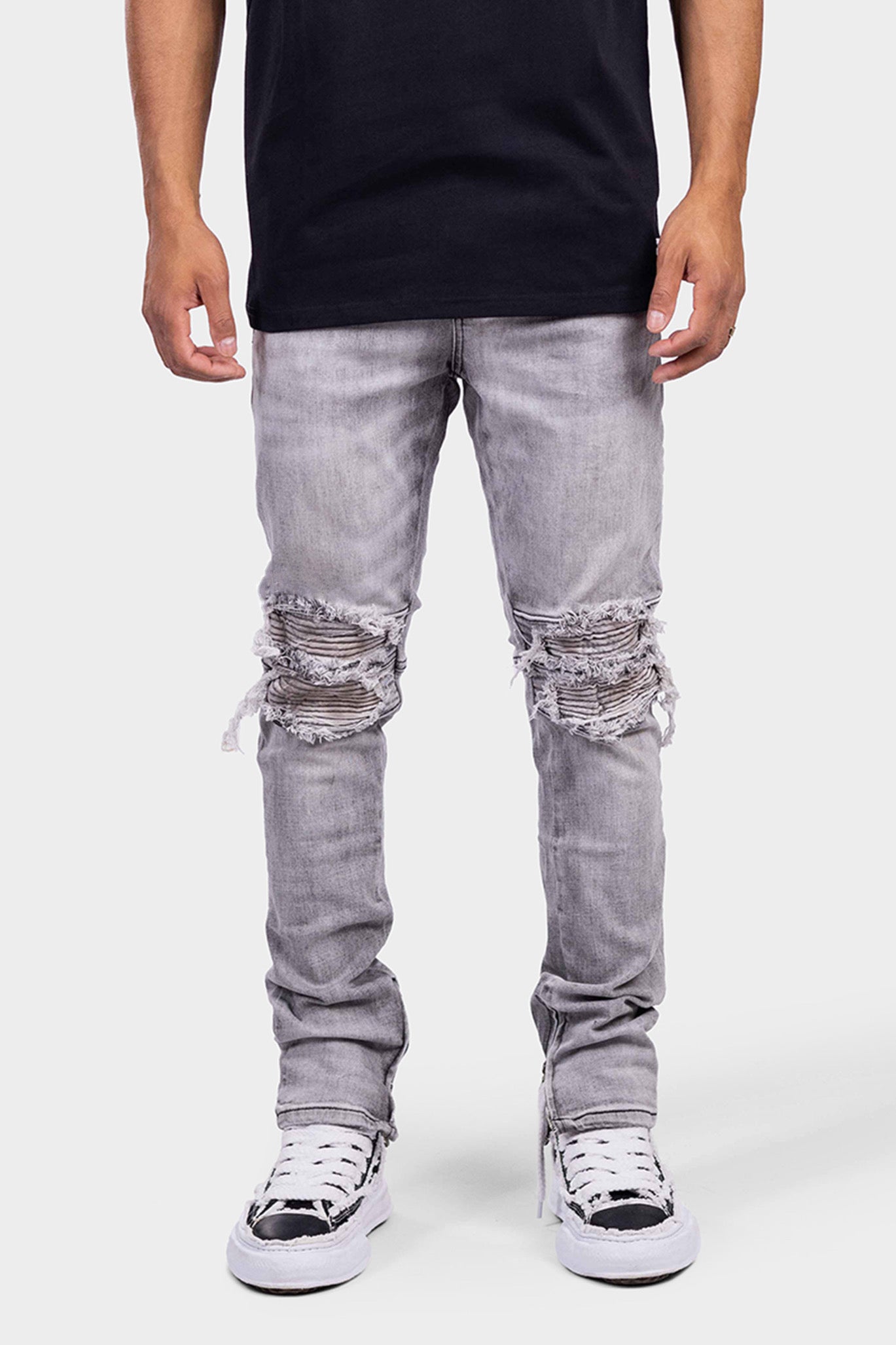 ZIP DENIM JEANS GREY