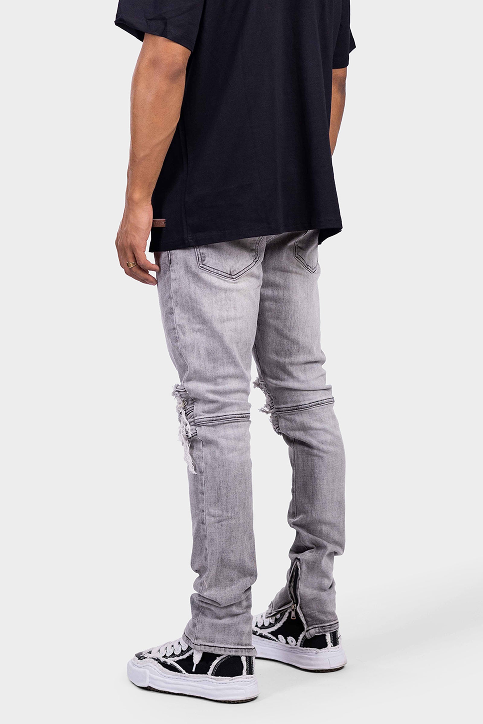 ZIP DENIM JEANS GREY