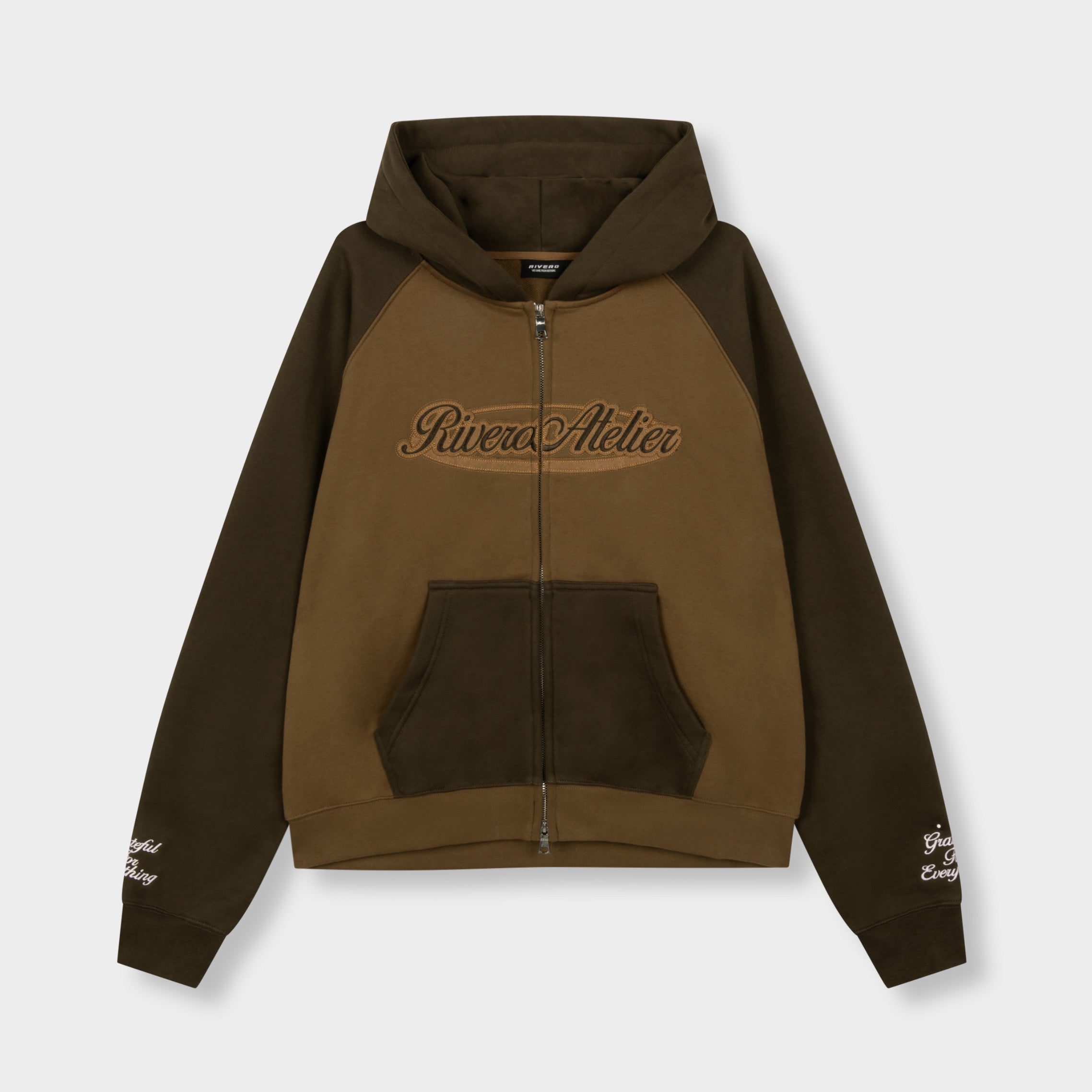 RAGLAN COLLEGE ZIP HOODIE BROWN
