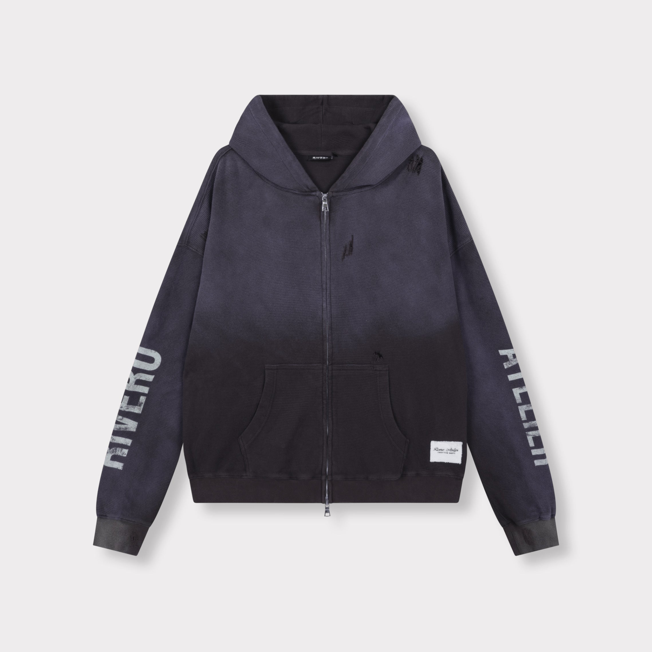 INTL. WASHED WAFFLE ZIP HOODIE NAVY