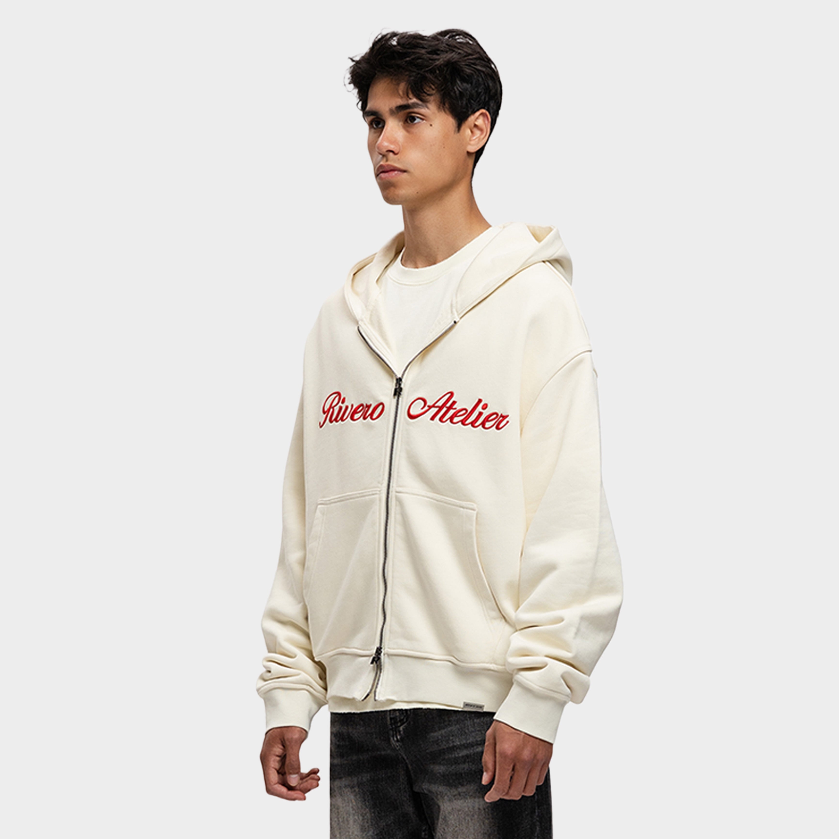 ATELIER RETRO DOUBLE ZIP HOODIE OFF WHITE