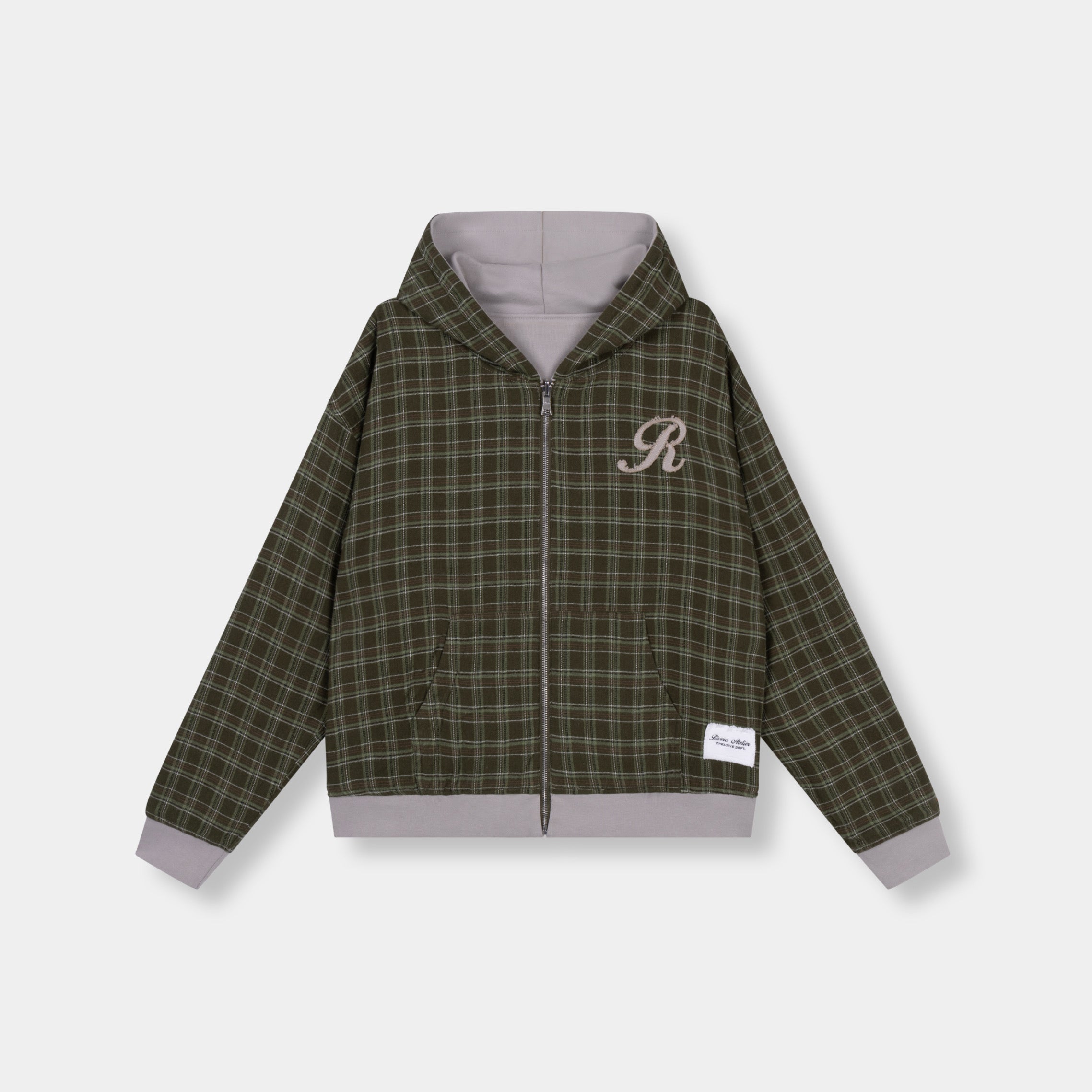 REVERSE PLAID ZIP HOODIE