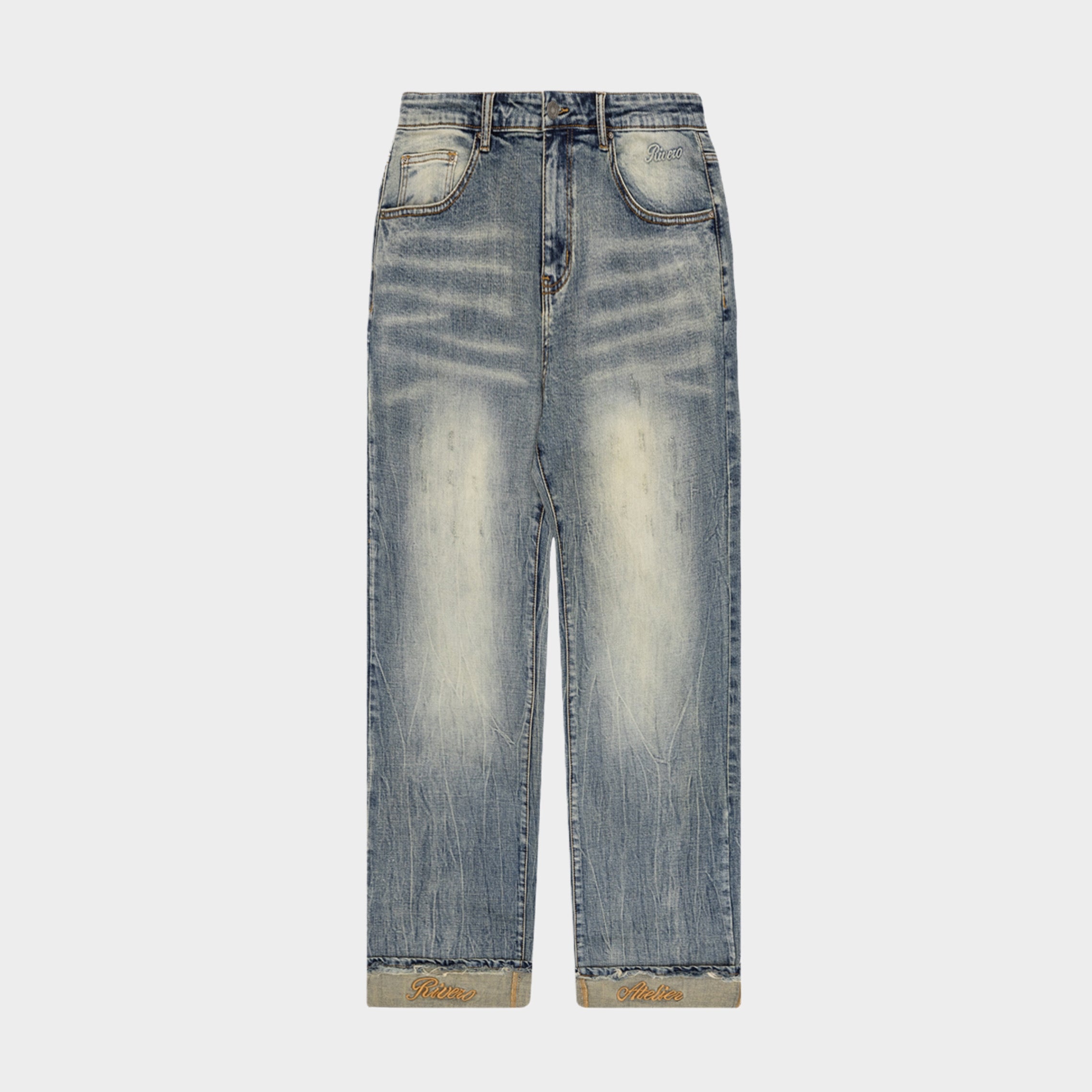 RELAXED FADED FOLD DENIM JEANS