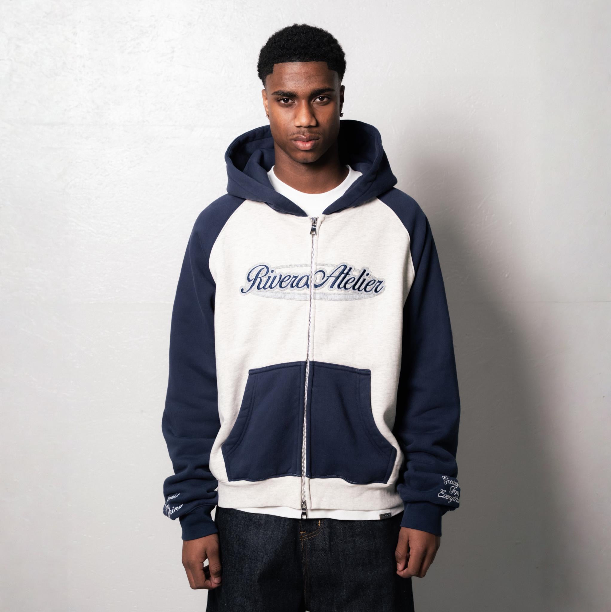RAGLAN COLLEGE ZIP HOODIE NAVY/GREY