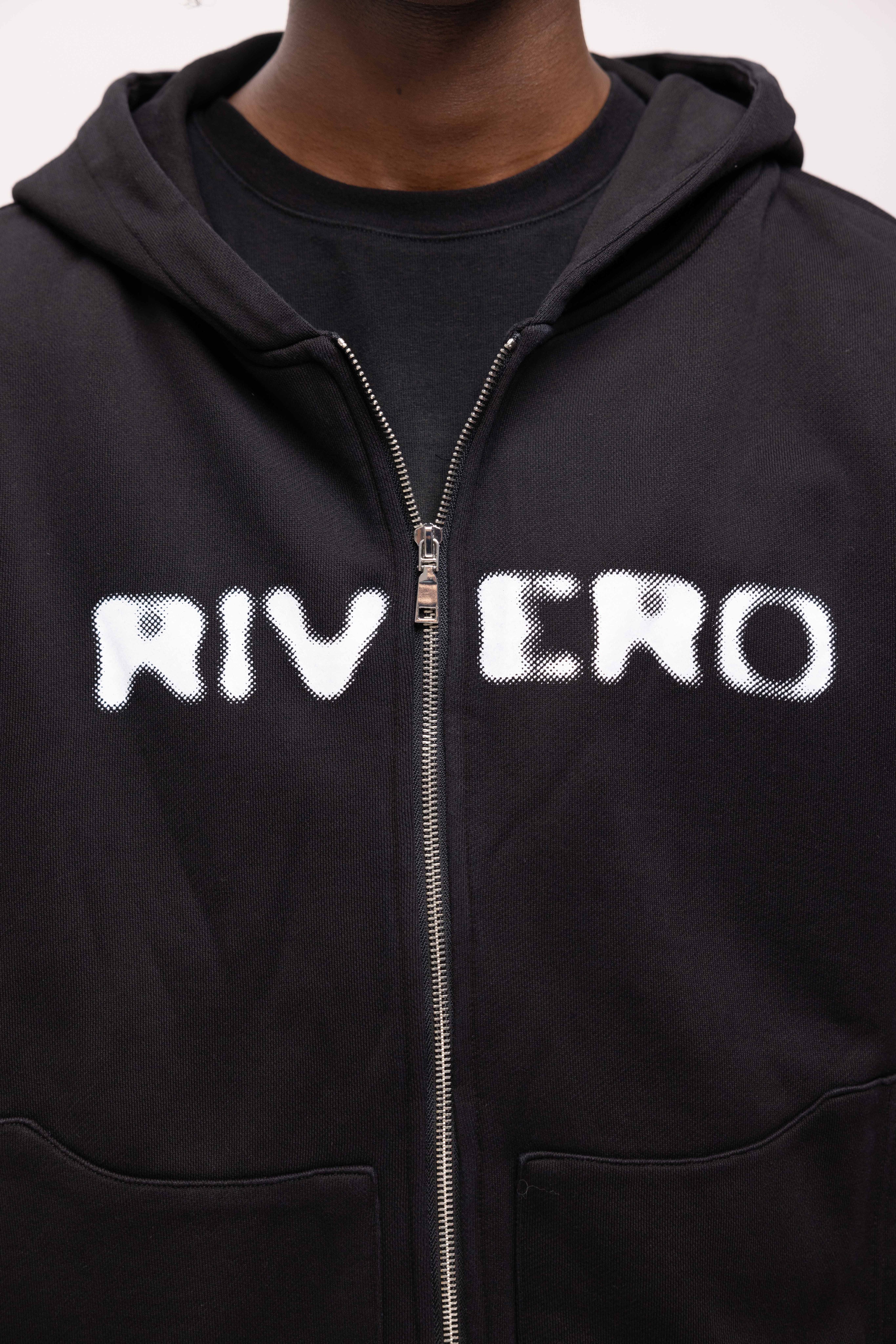 ATELIER SIDE WASHED ZIP HOODIE BLACK