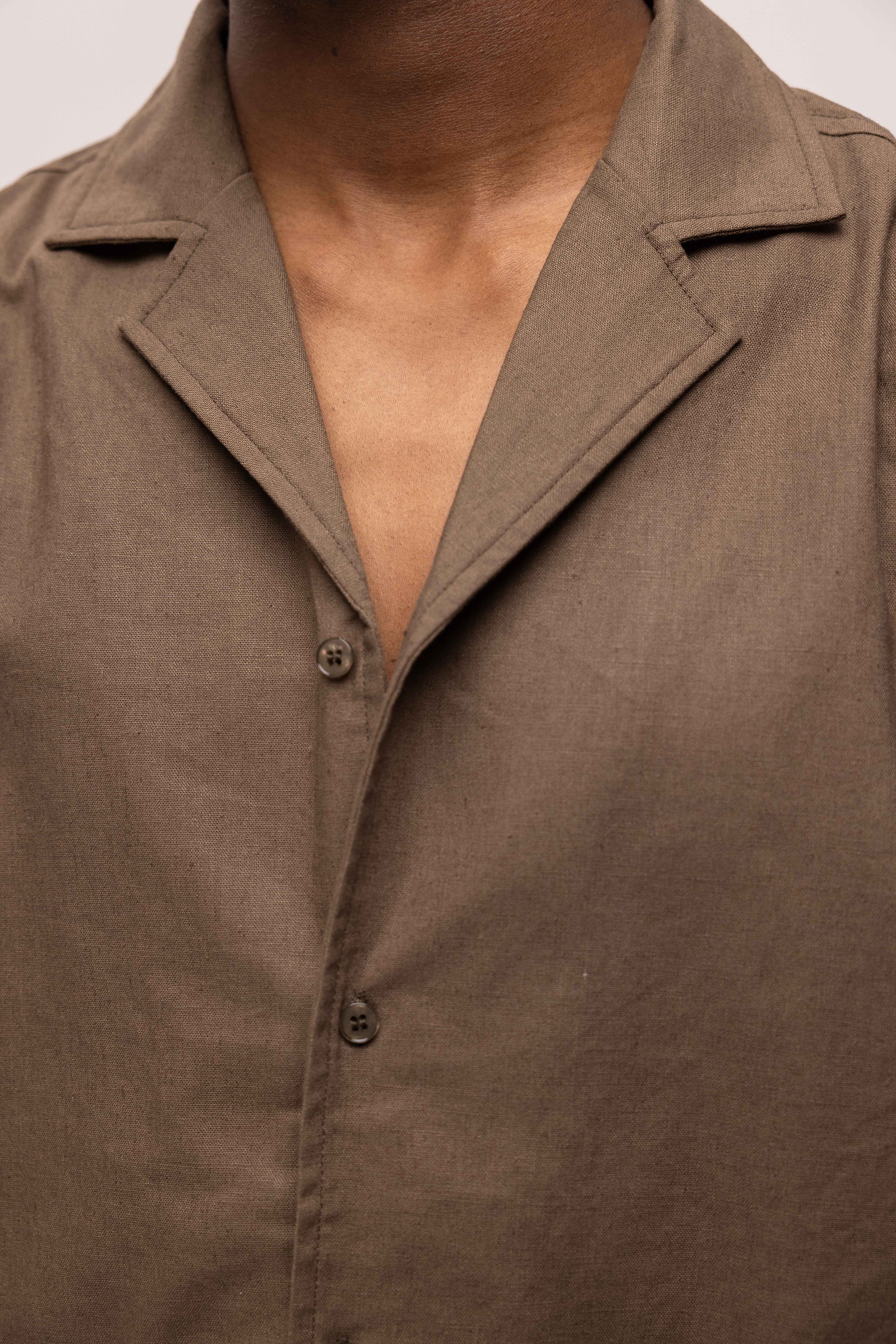 LINEN SHIRT SHORT SLEEVE BROWN