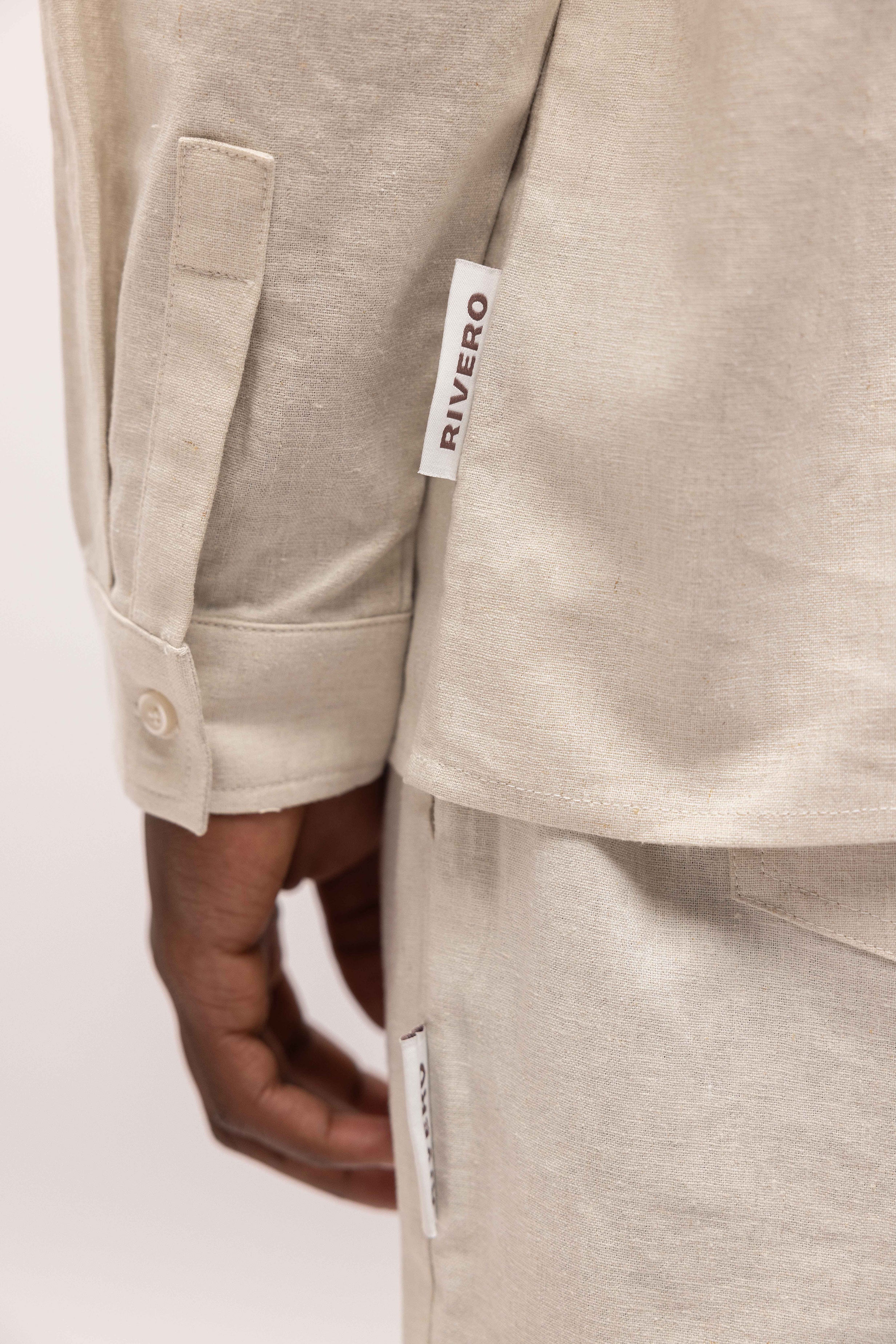 LINEN SHIRT QUARTER BUTTON SAND